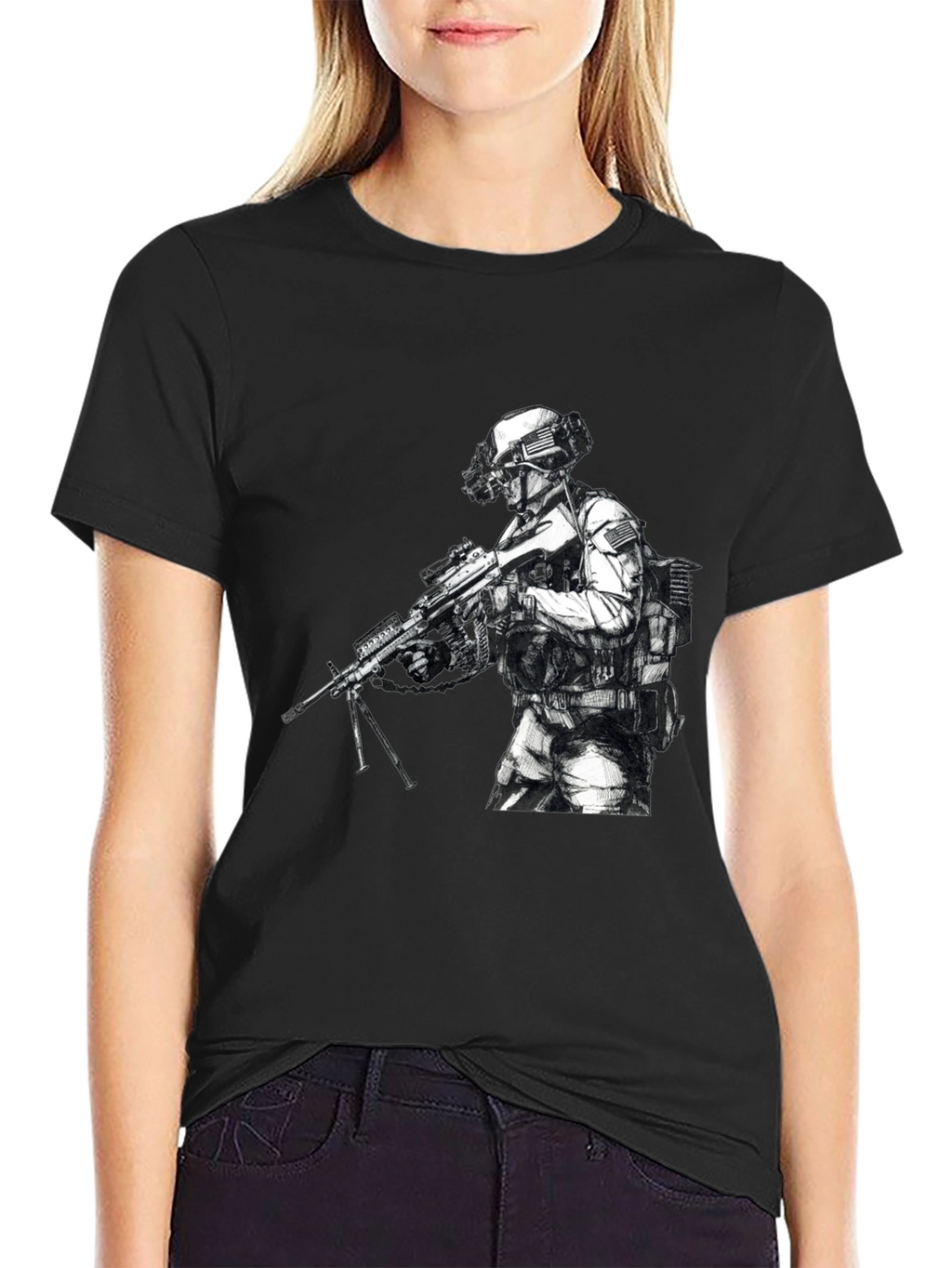 Tactical Soldier Graphic T-Shirt - Black