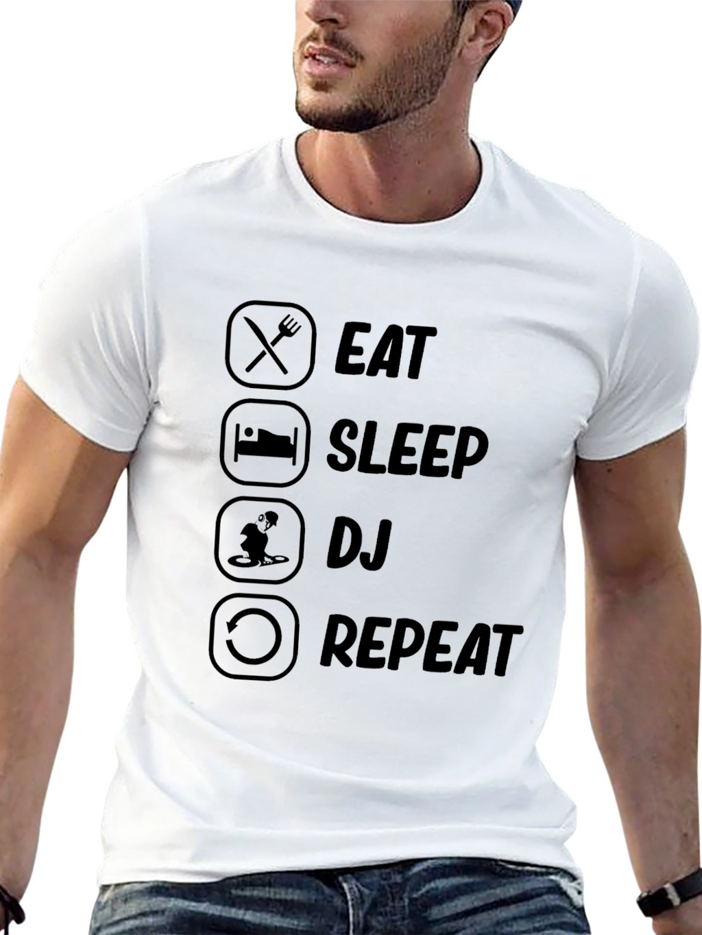 Eat Sleep DJ Repeat Black Graphic T-Shirt