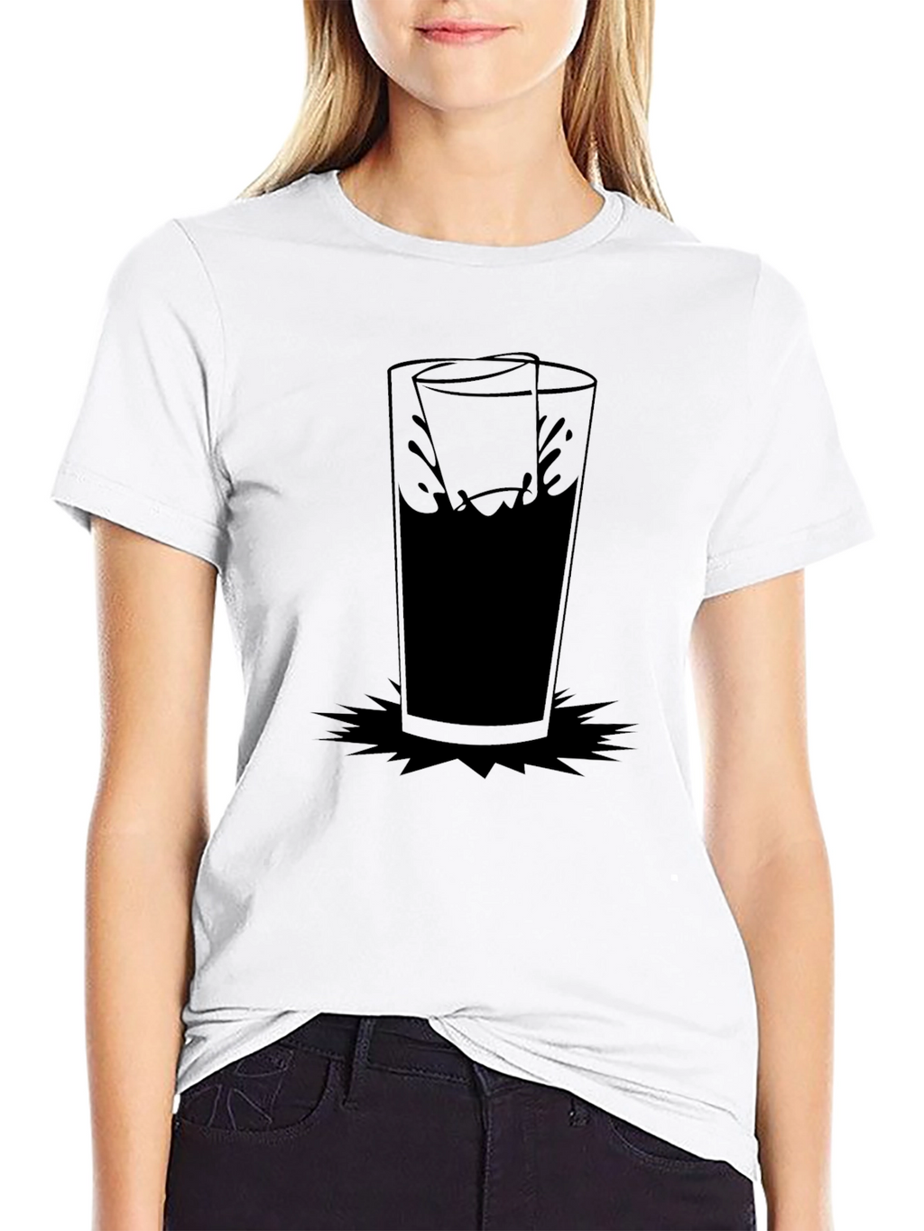 Black Graphic Tee with Drinking Glass Design