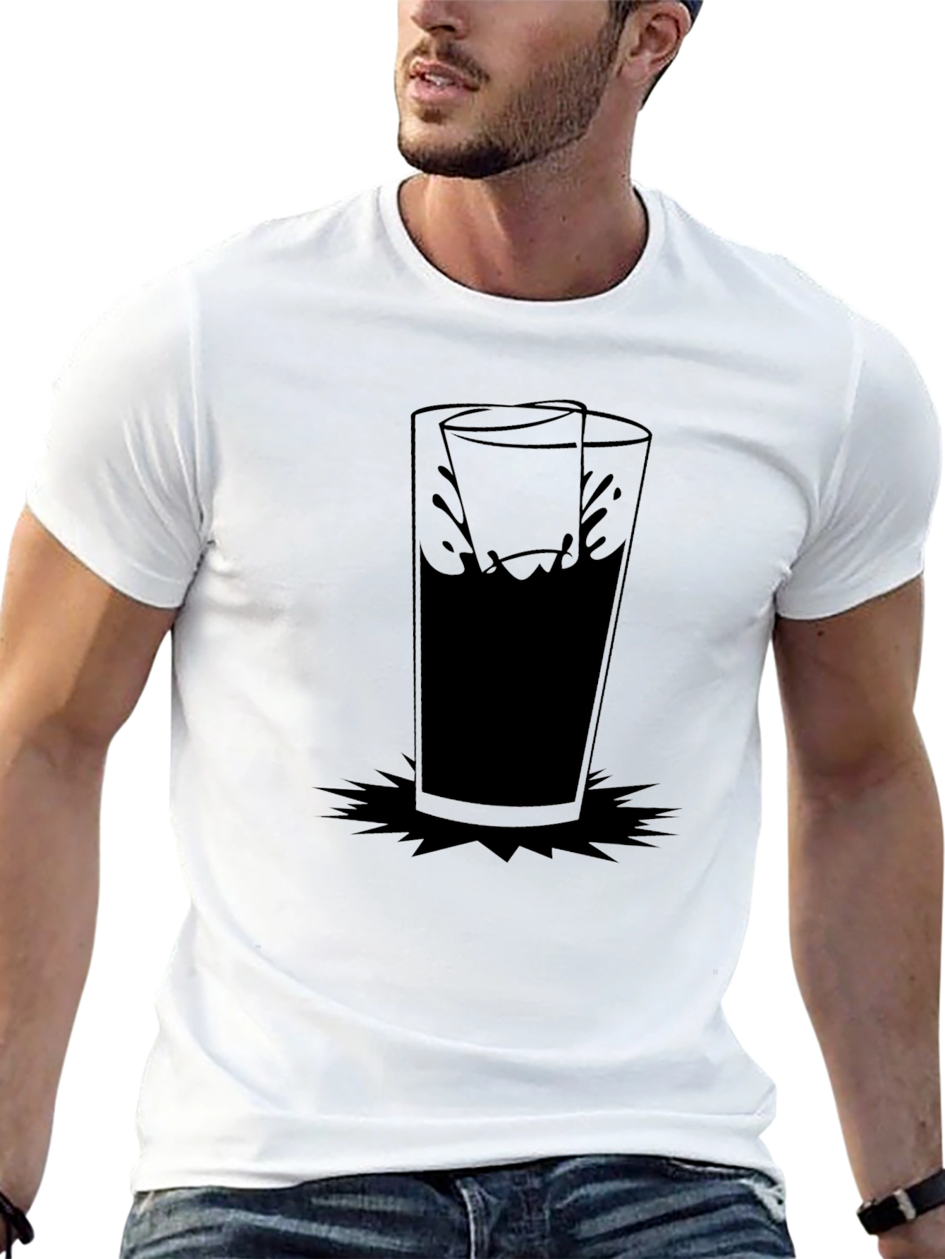 Black Graphic Tee with Drinking Glass Design