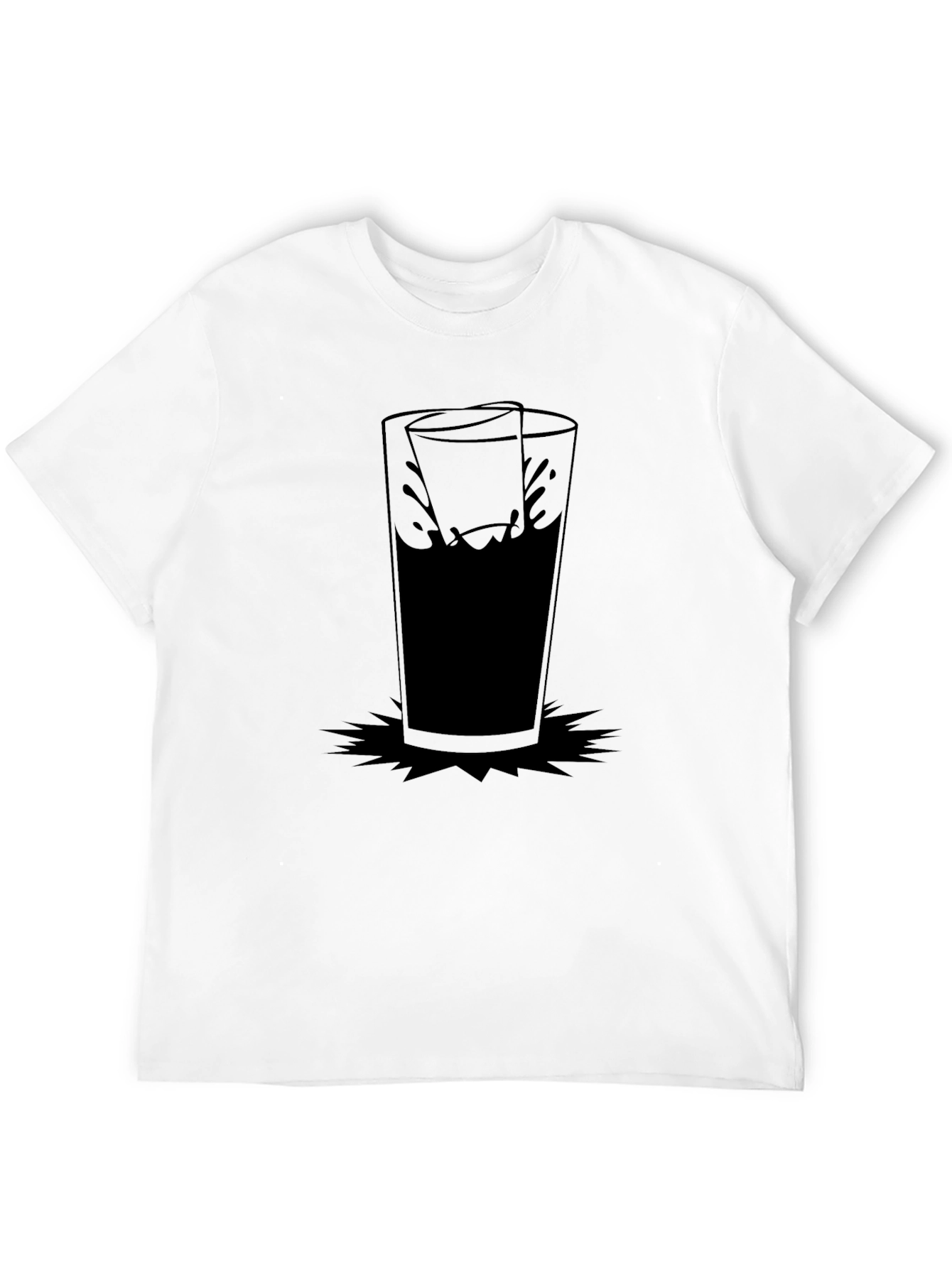 Black Graphic Tee with Drinking Glass Design