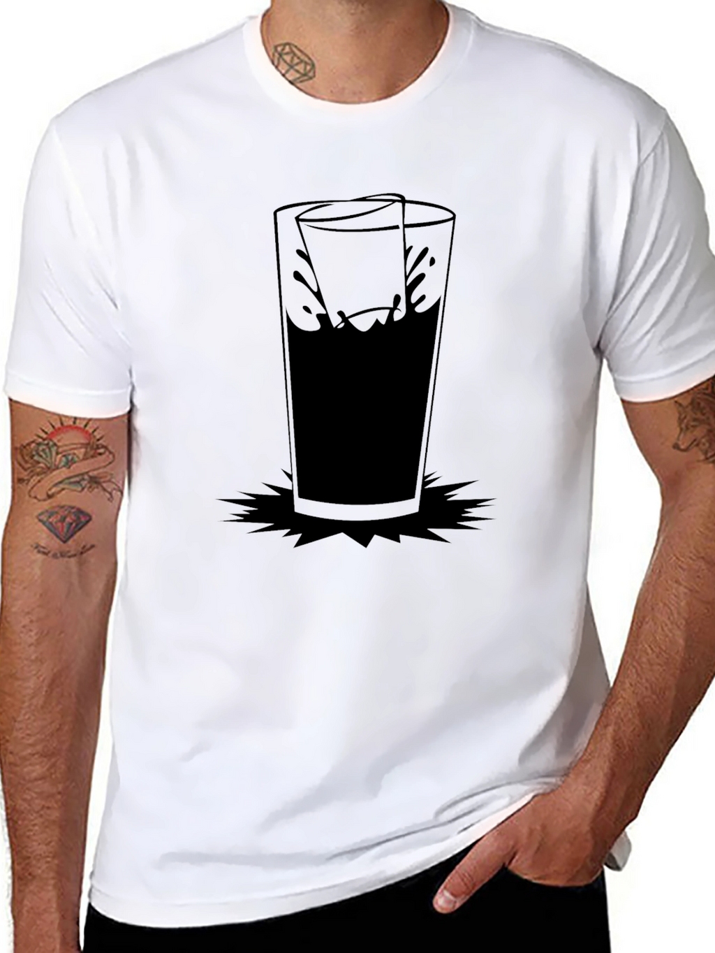 Black Graphic Tee with Drinking Glass Design