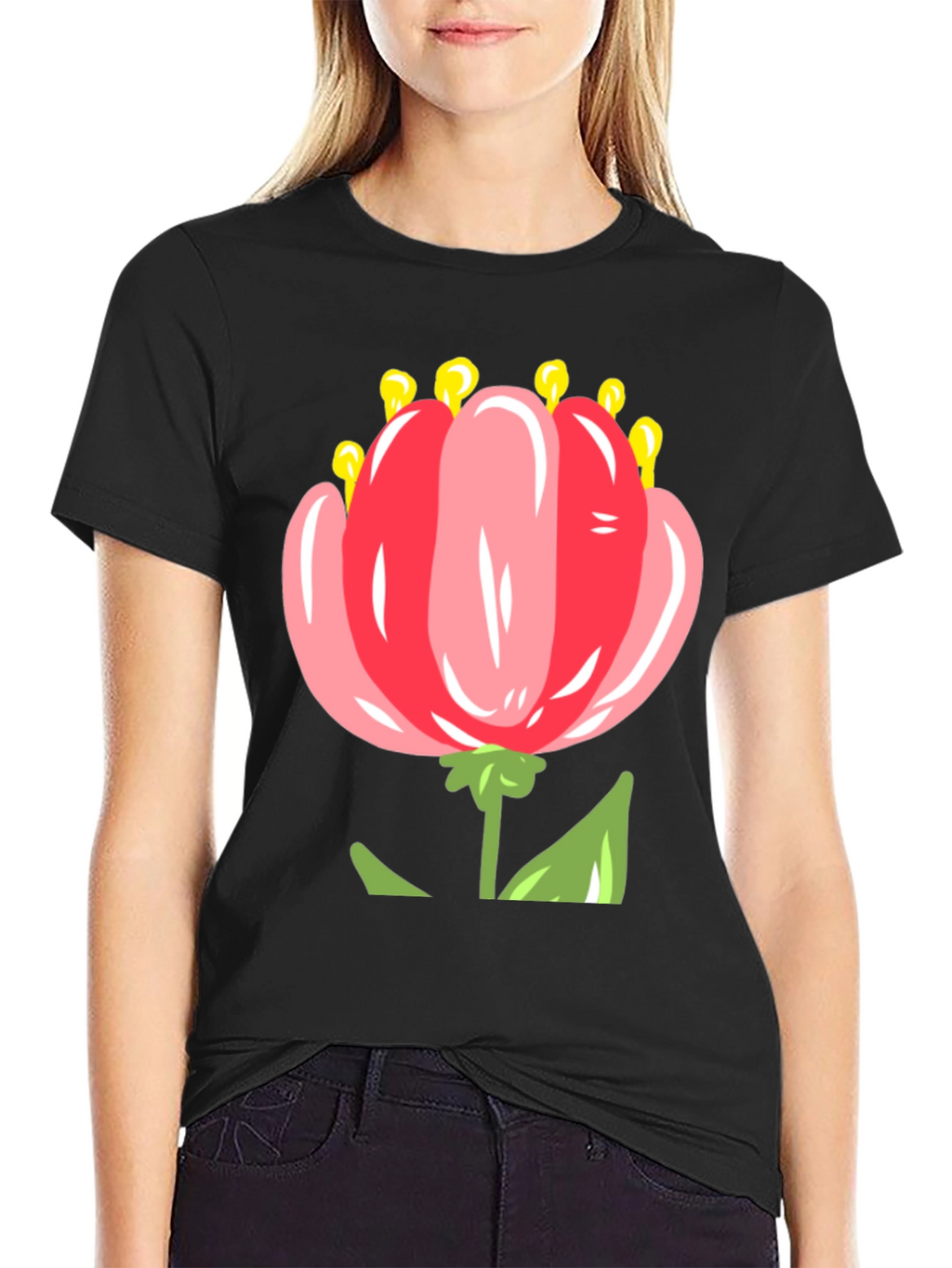 Floral T-Shirt: Pink Tulip Design