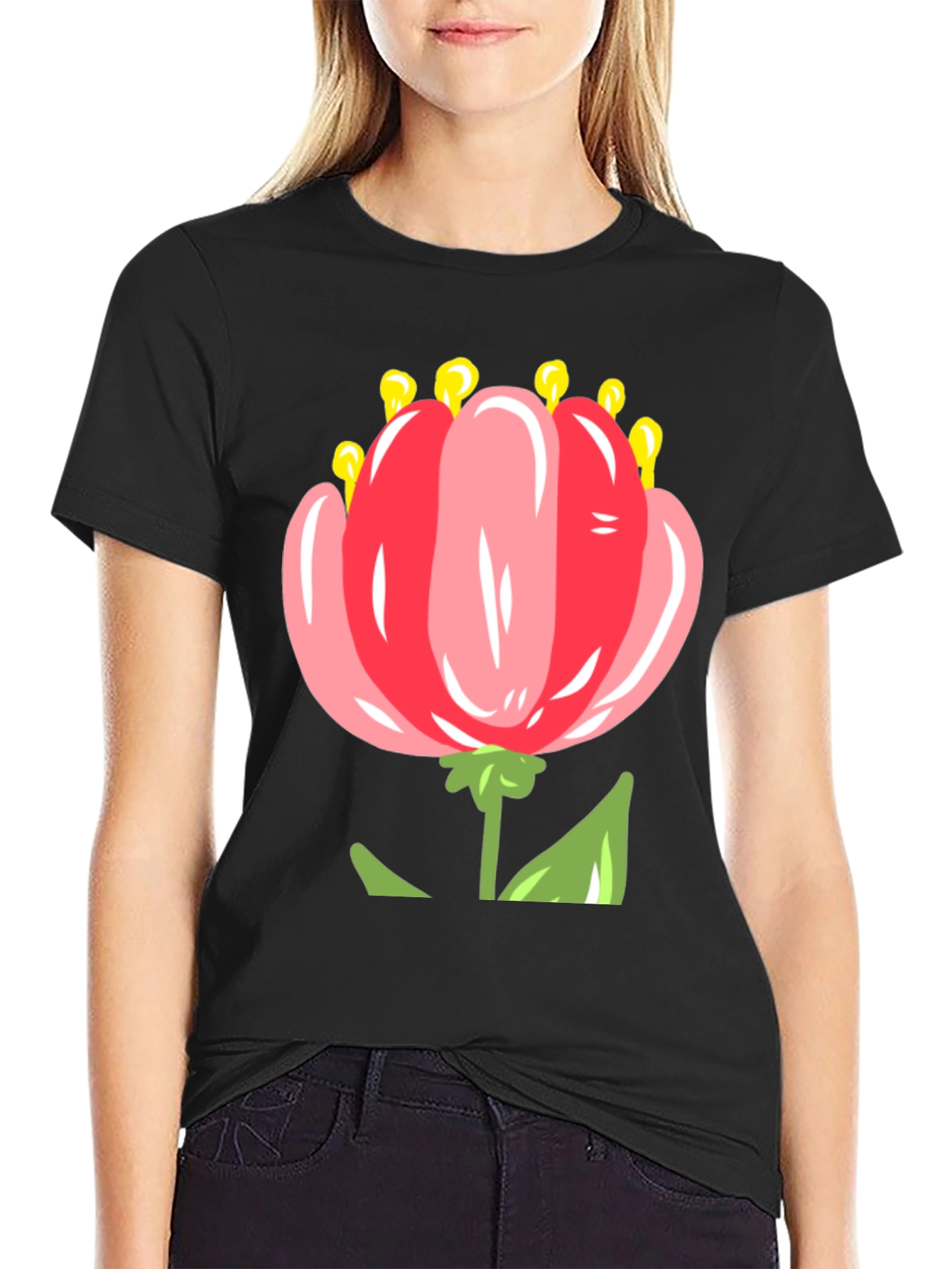 Floral T-Shirt: Pink Tulip Design