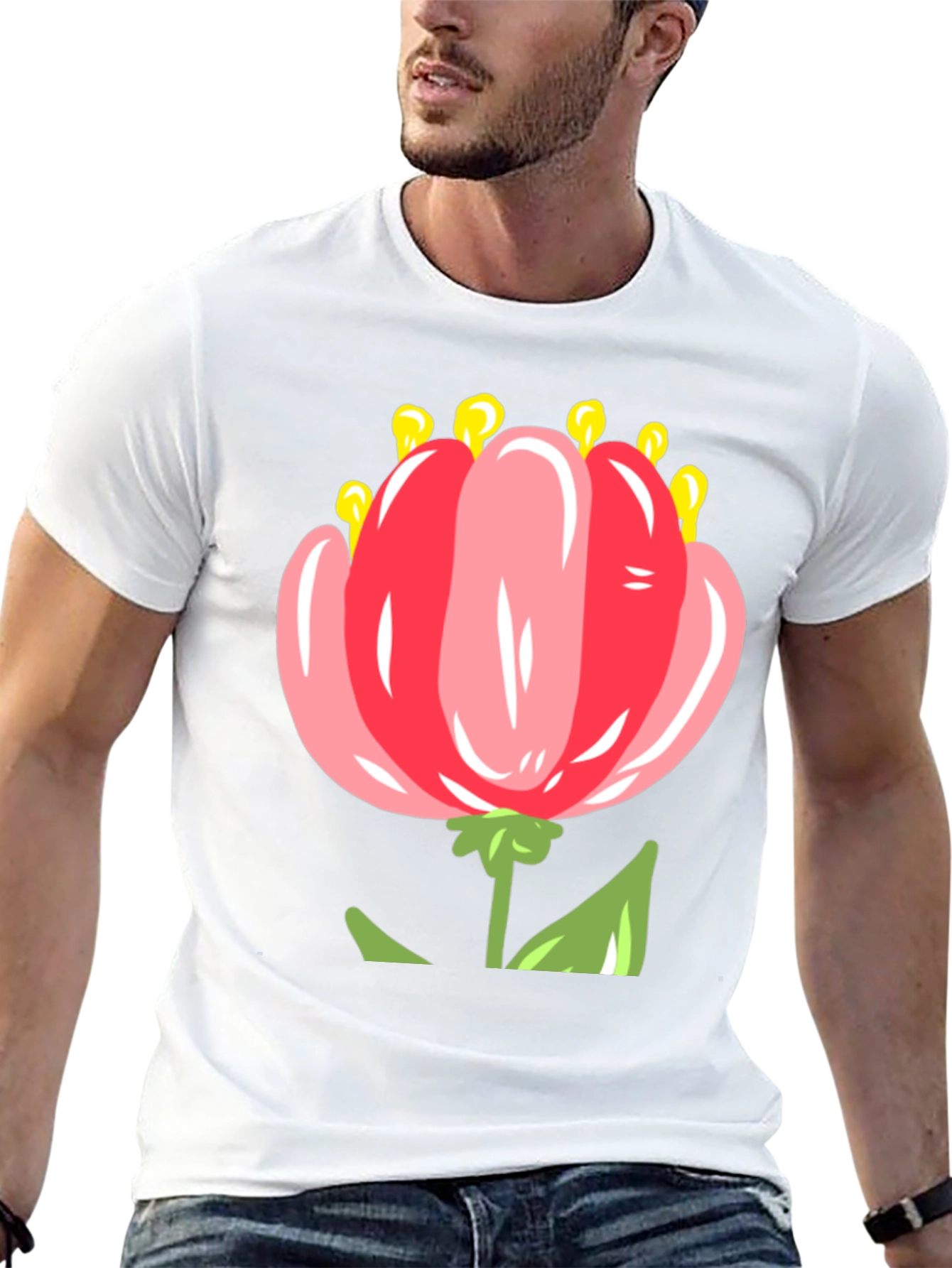 Floral T-Shirt: Pink Tulip Design