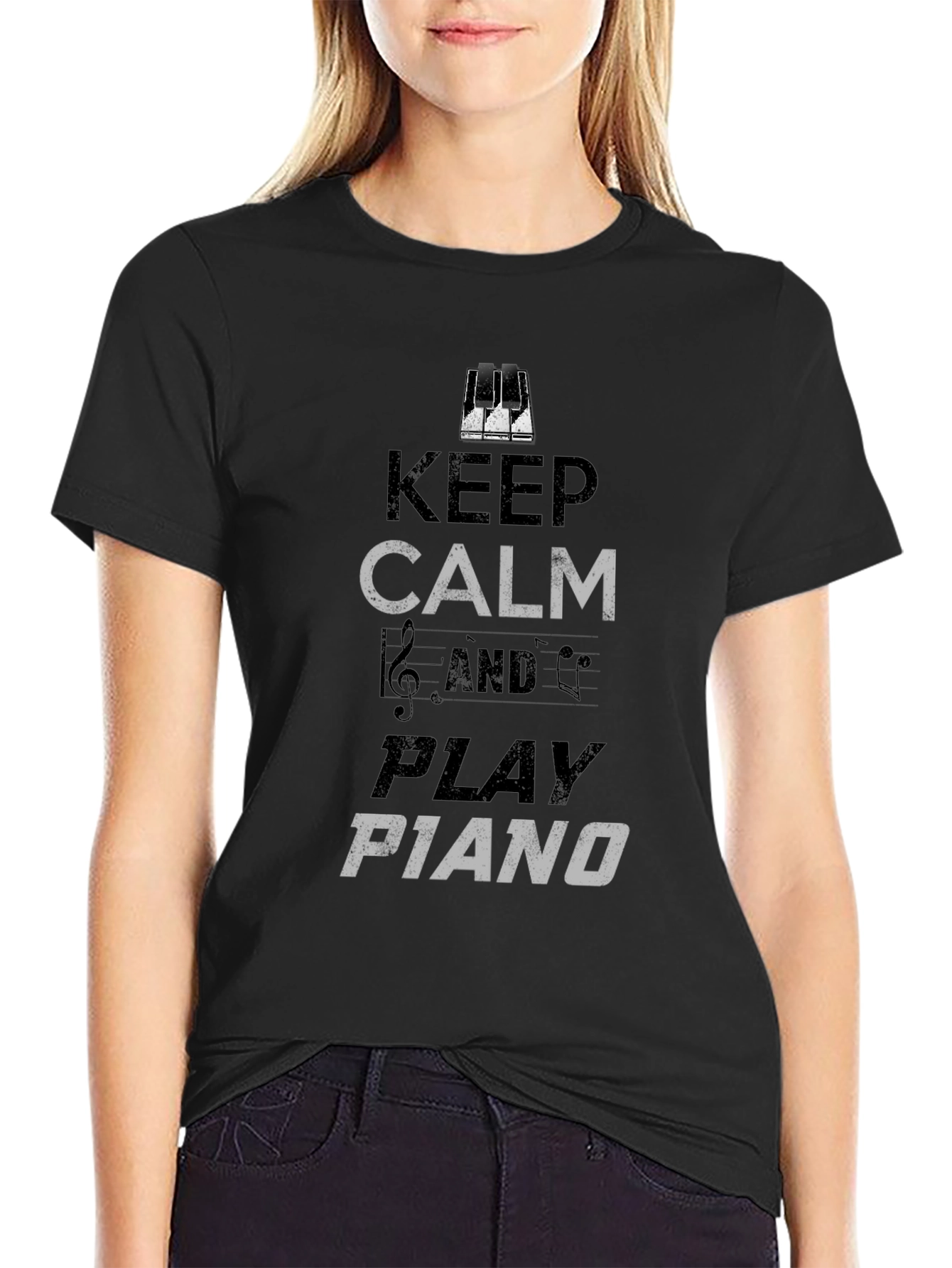 Keep Calm Play Piano Graphic Tee - Black
