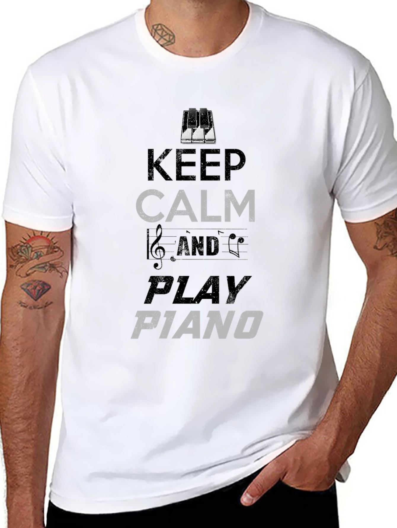 Keep Calm Play Piano Graphic Tee - Black