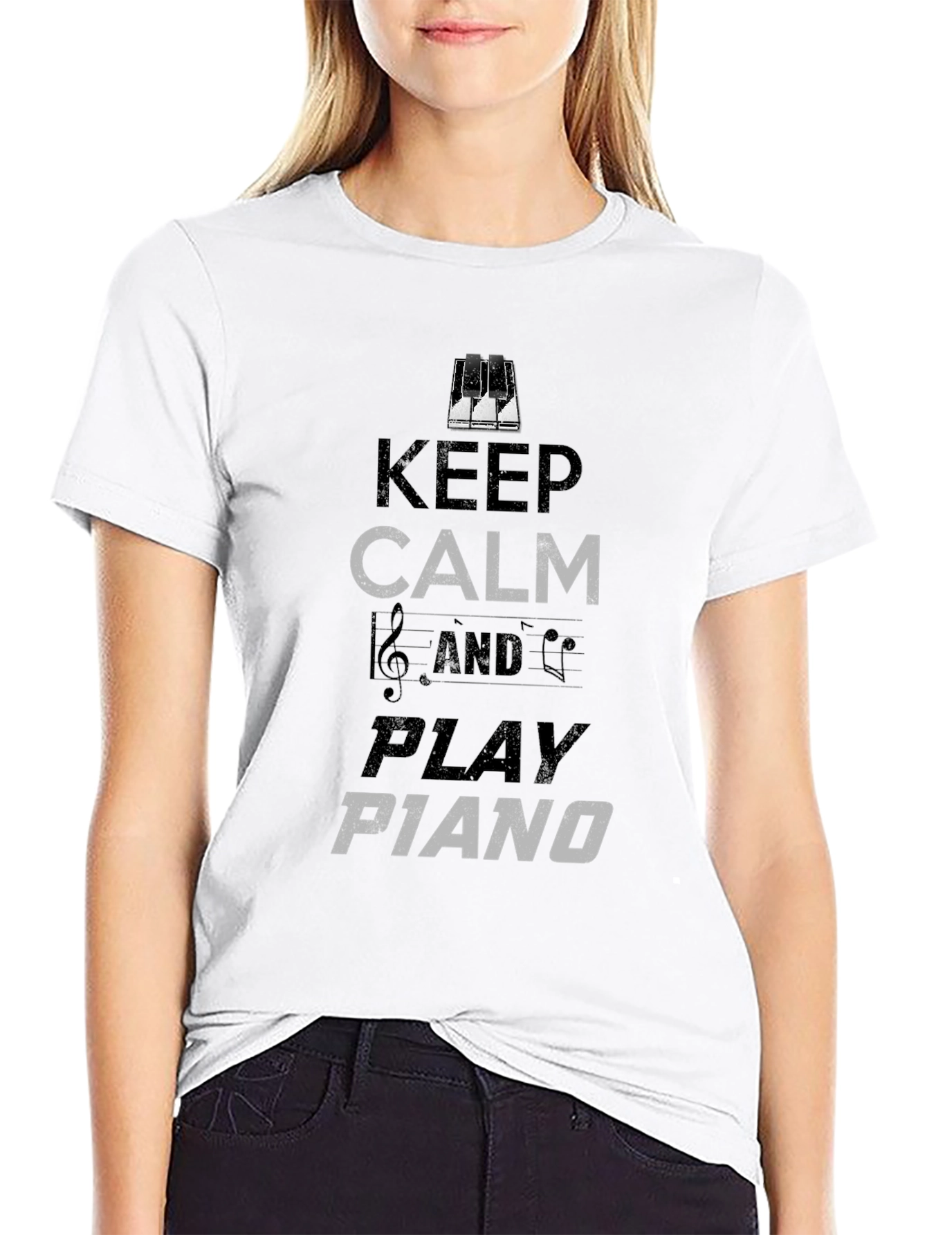 Keep Calm Play Piano Graphic Tee - Black