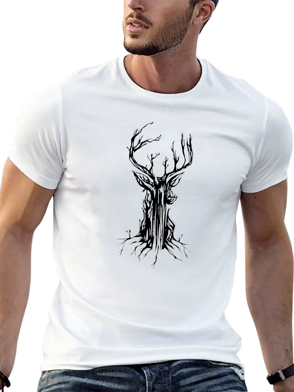 Dark Tree Deer Graphic Tee - Black