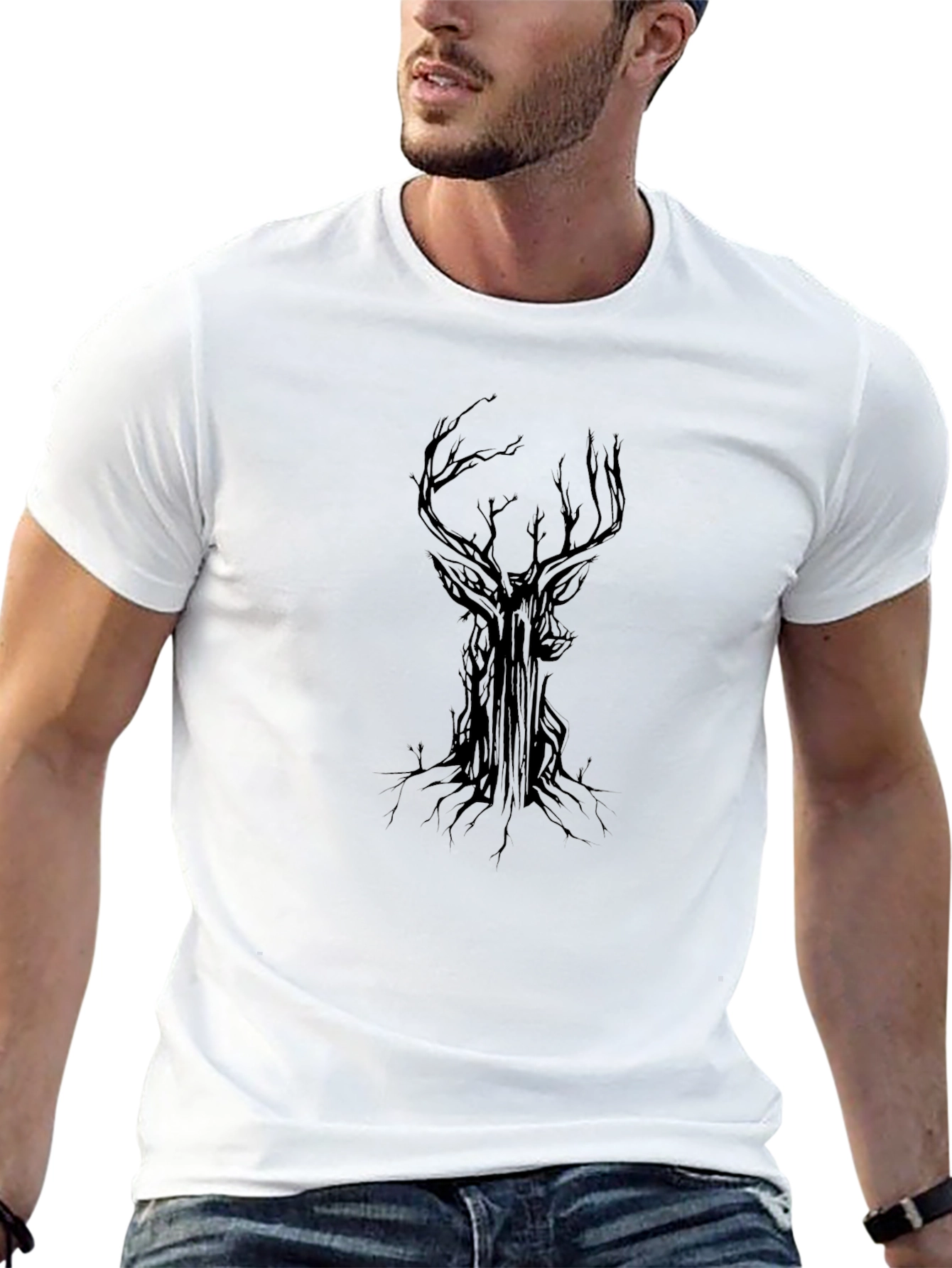 Dark Tree Deer Graphic Tee - Black