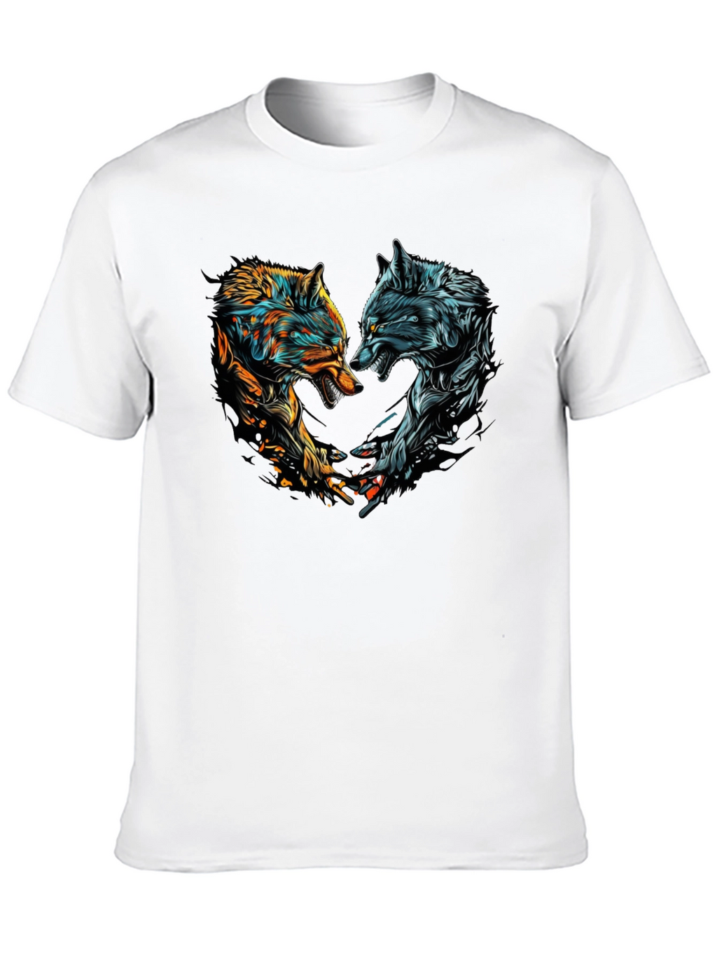 Two Wolves Graphic Print Black T-Shirt