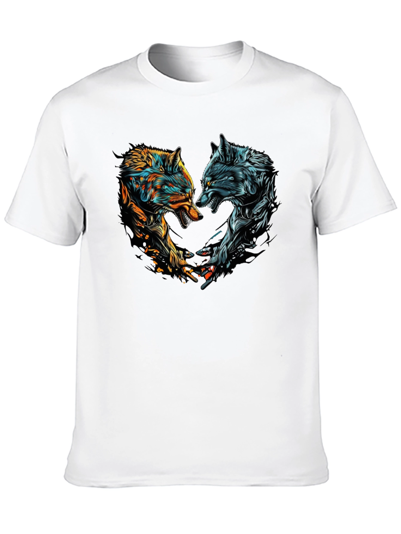Two Wolves Graphic Print Black T-Shirt