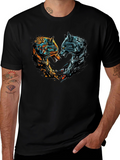 Two Wolves Graphic Print Black T-Shirt