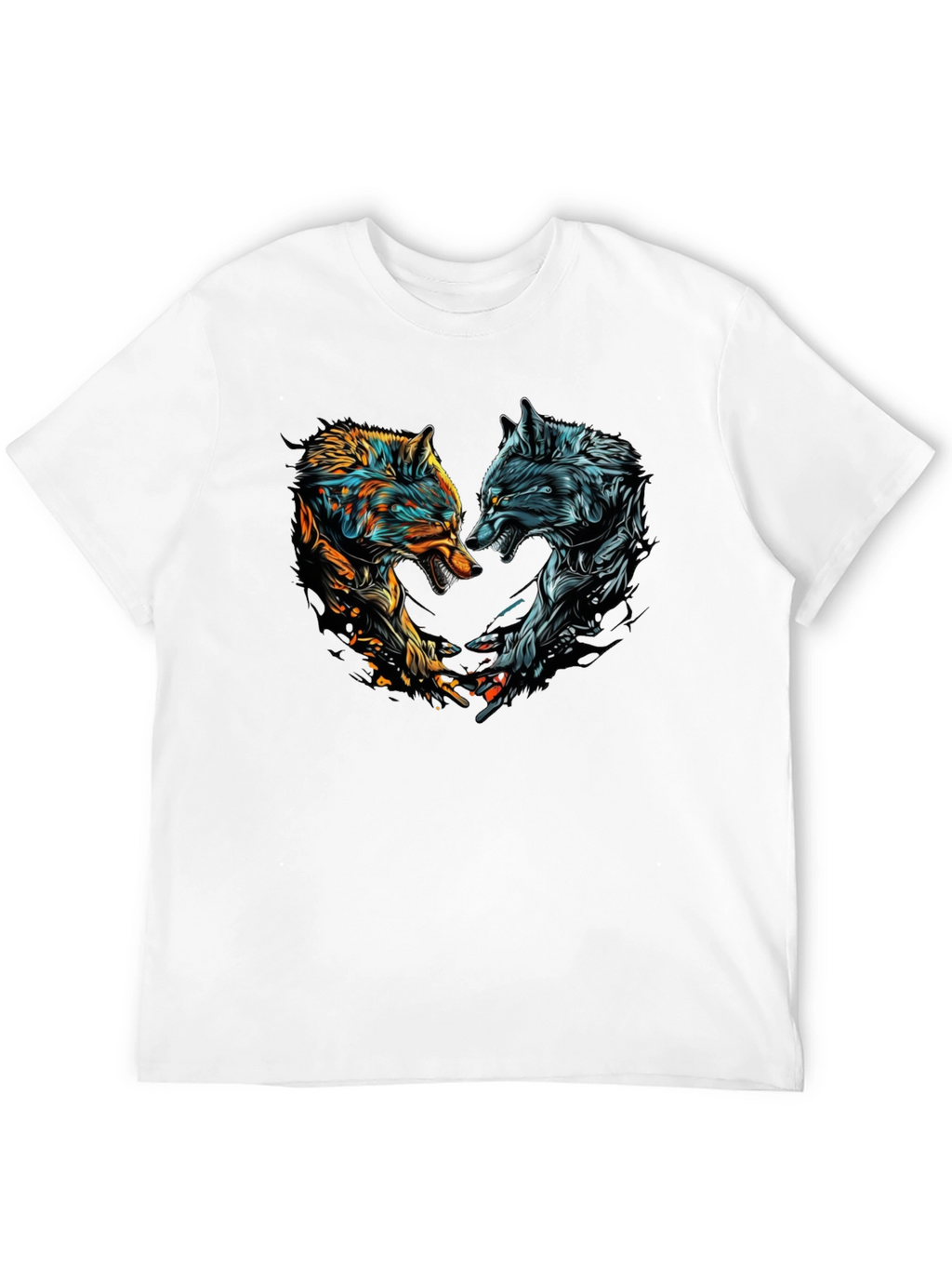 Two Wolves Graphic Print Black T-Shirt