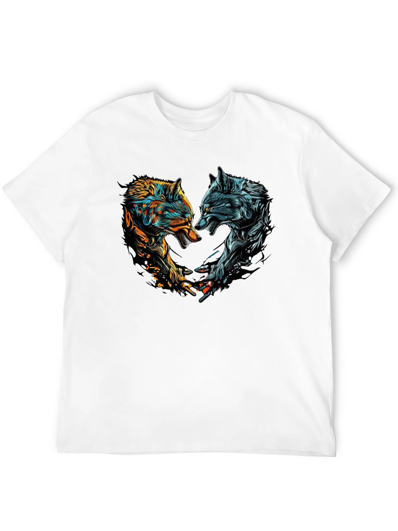 Two Wolves Graphic Print Black T-Shirt