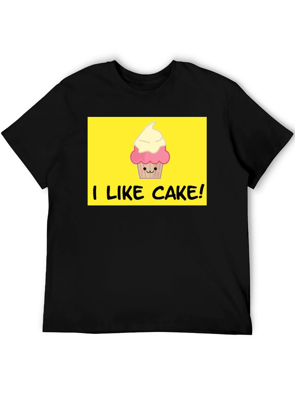 I Like Cake! Black T-Shirt with Cute Cupcake Graphic