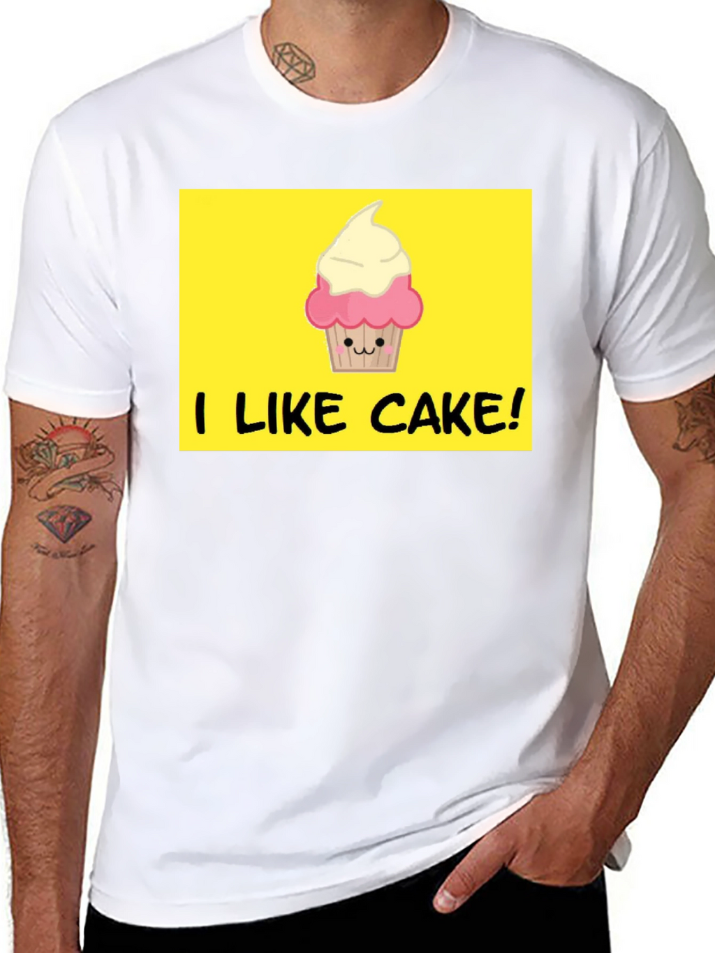 I Like Cake! Black T-Shirt with Cute Cupcake Graphic