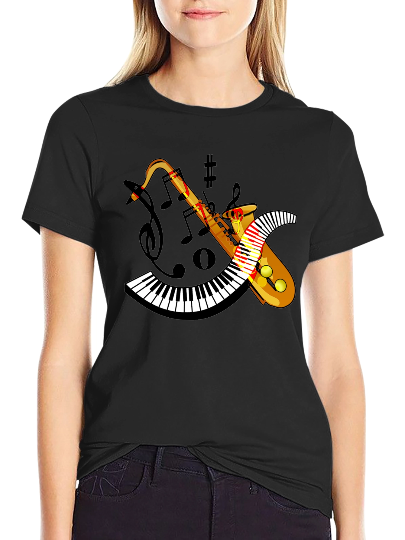 Musical Saxophone Keyboard Graphic T-Shirt