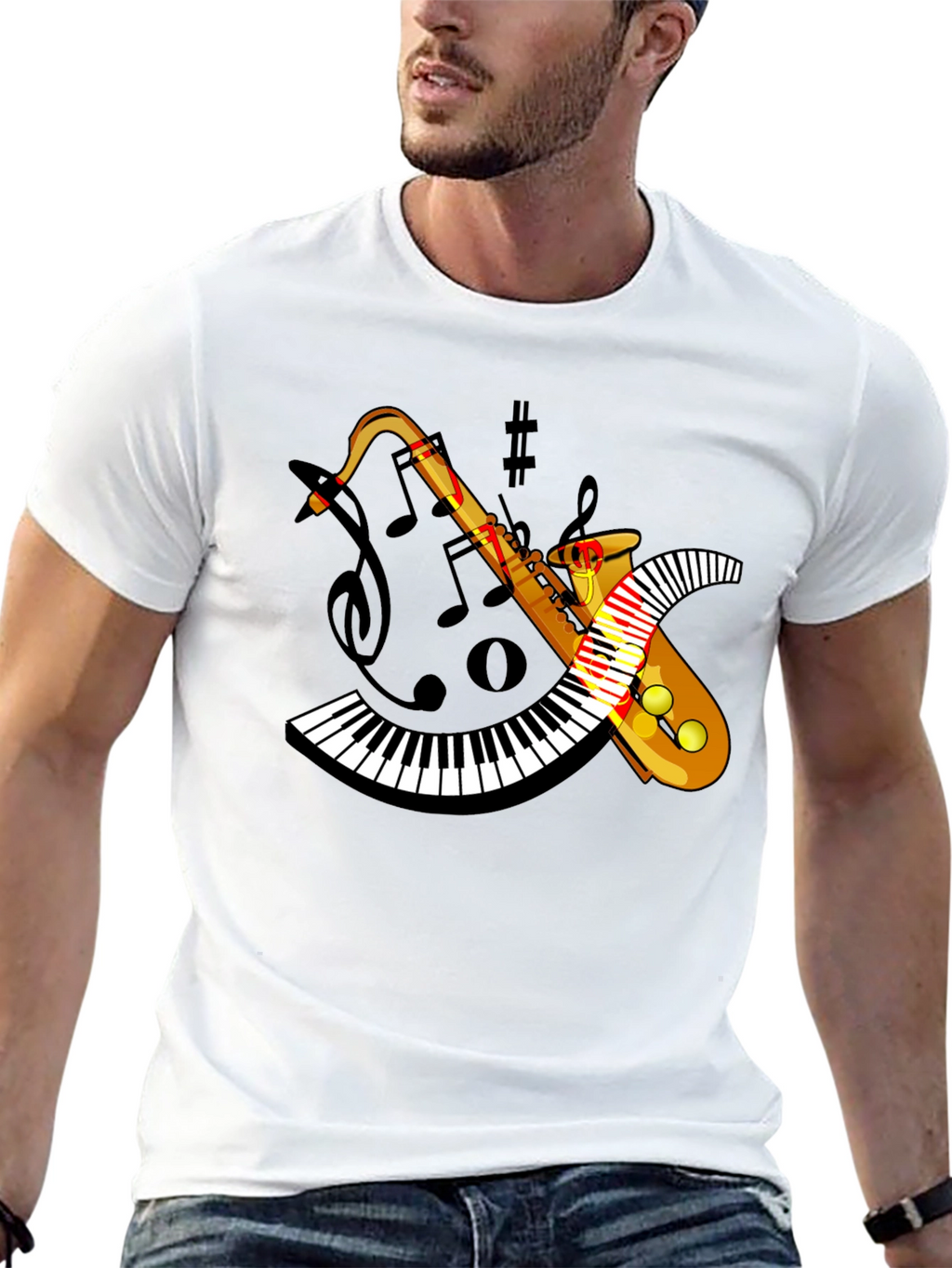 Musical Saxophone Keyboard Graphic T-Shirt