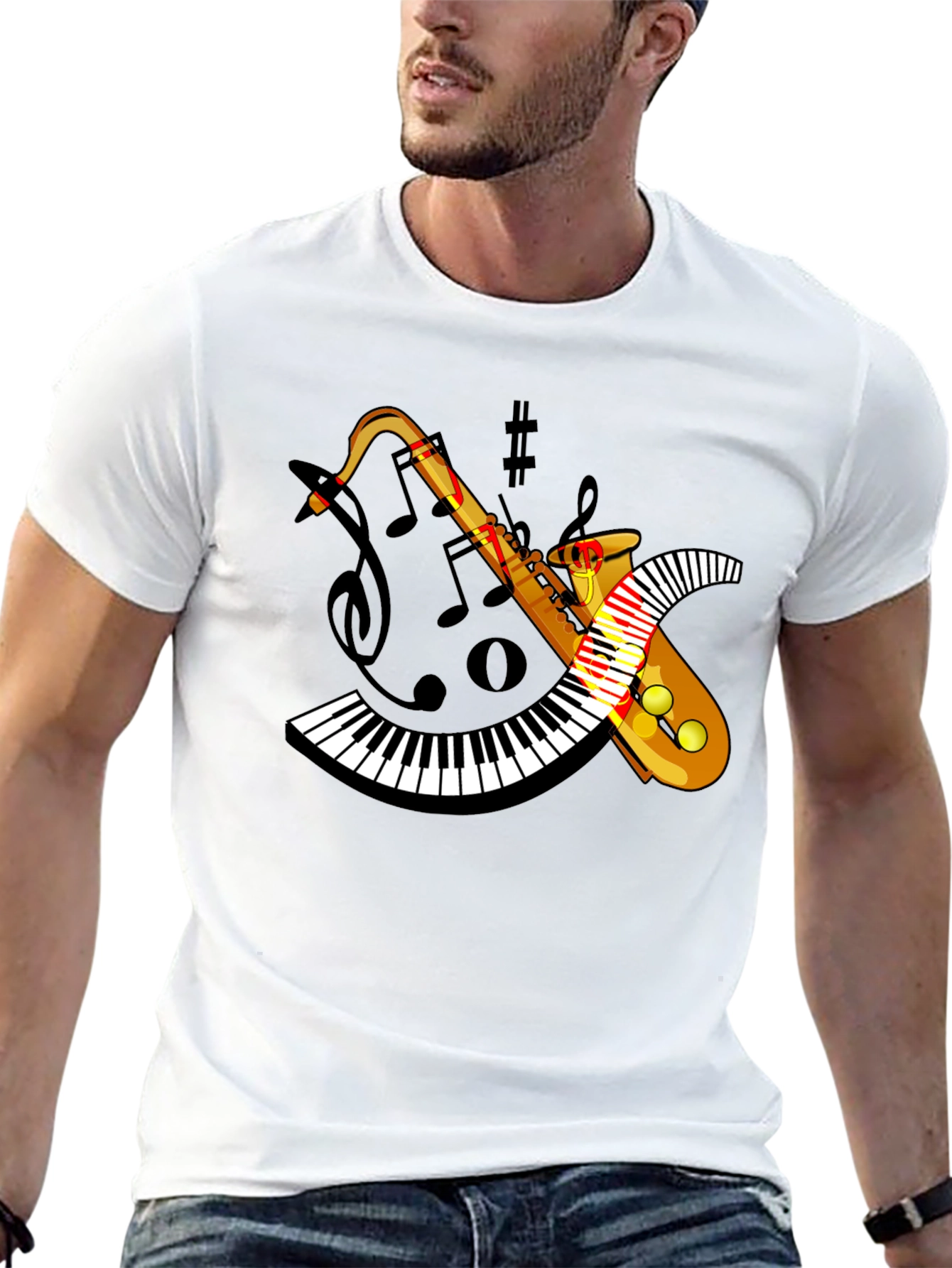 Musical Saxophone Keyboard Graphic T-Shirt