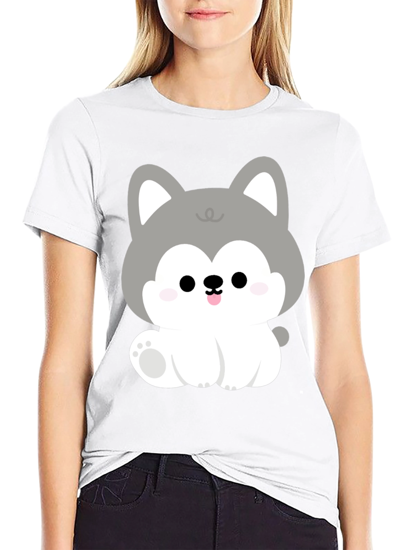 Cute Cartoon Puppy Graphic Black T-Shirt