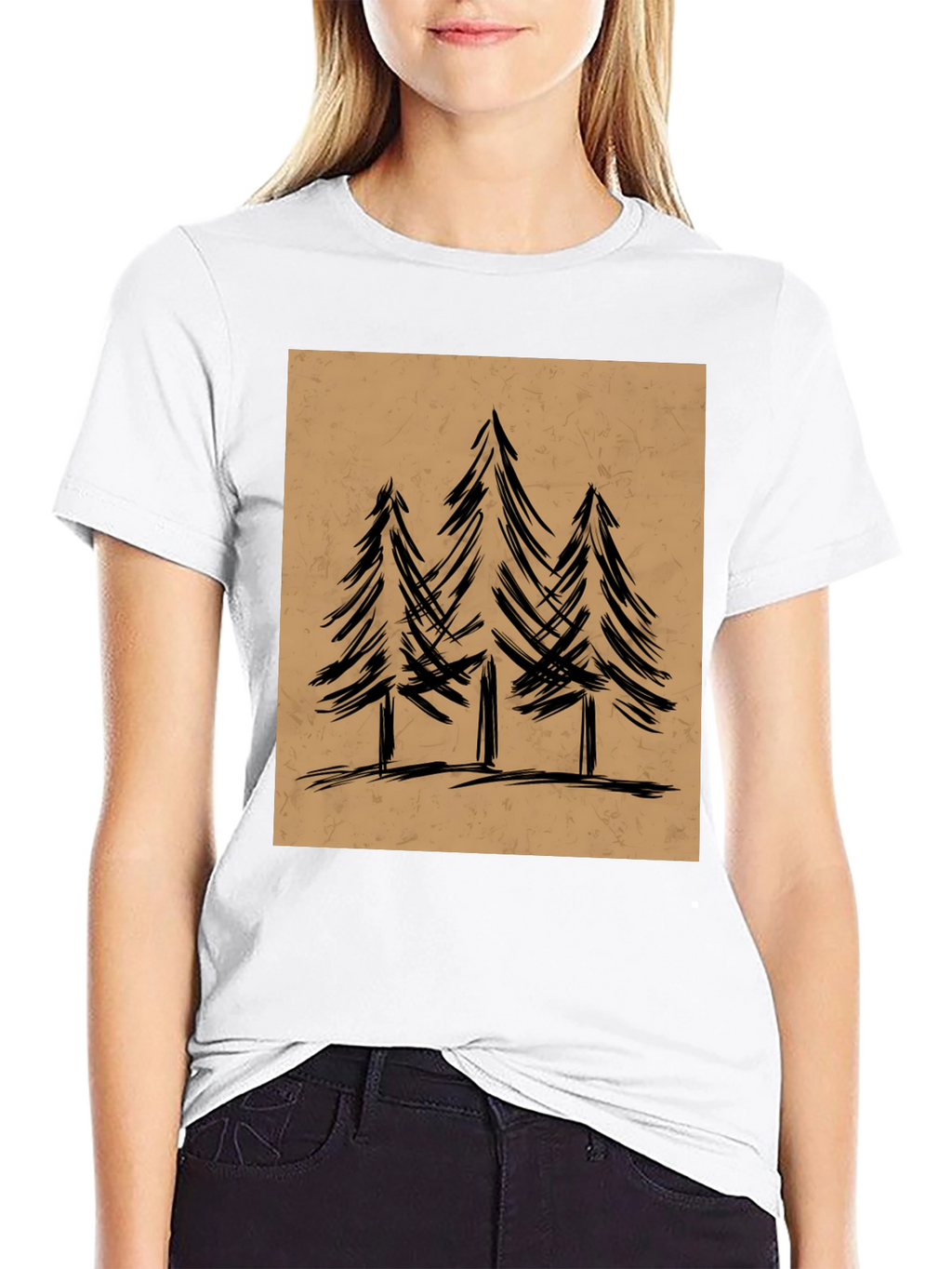 Mens Black Graphic Tee - Forest Tree Design