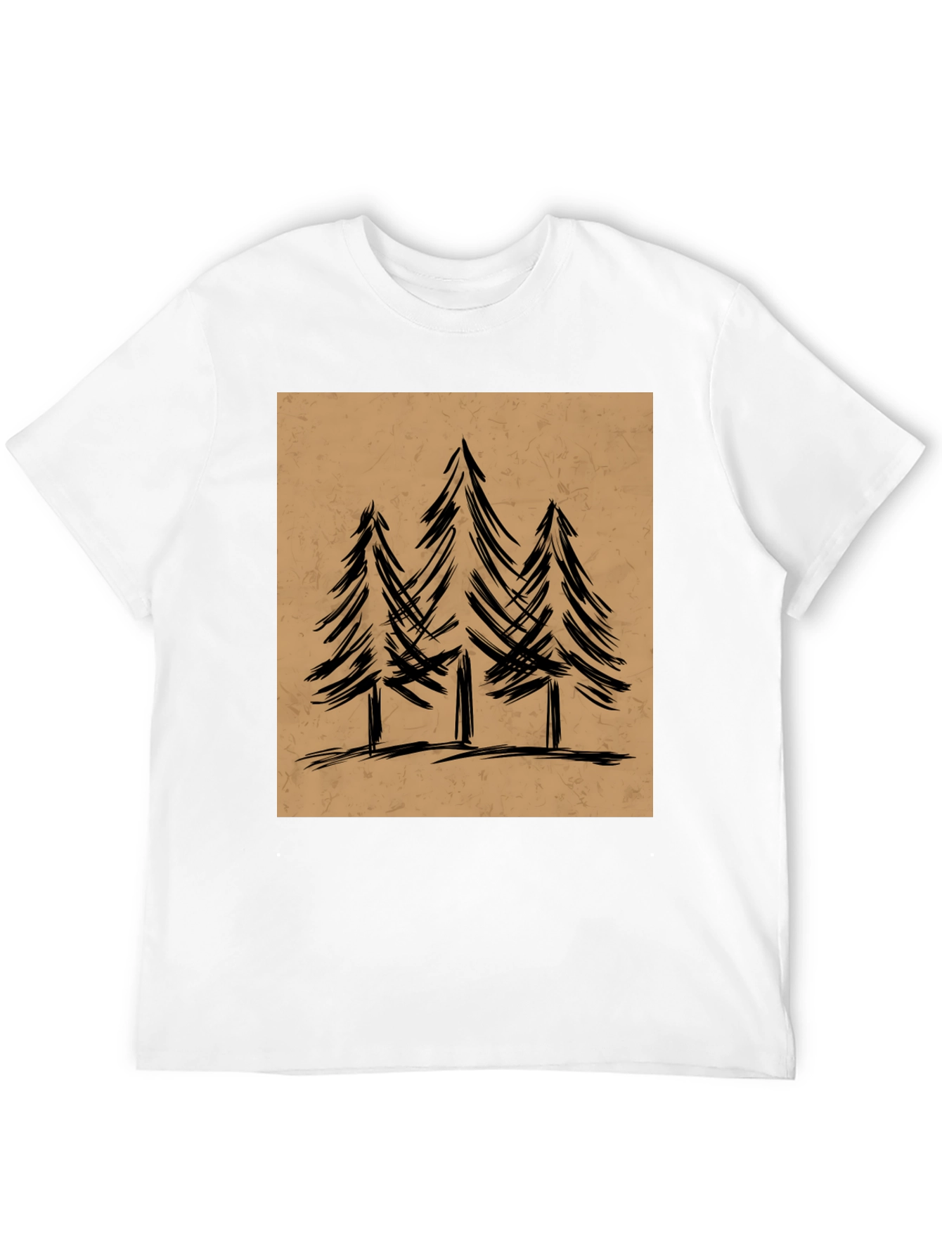 Mens Black Graphic Tee - Forest Tree Design
