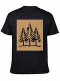 Mens Black Graphic Tee - Forest Tree Design