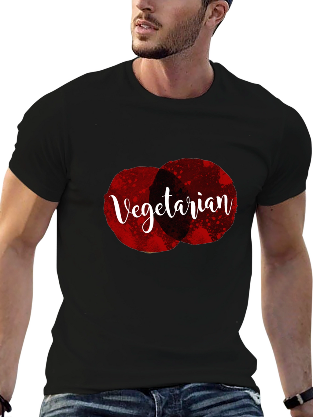 Vegetarian Graphic Tee - Black Cotton Casual T-Shirt