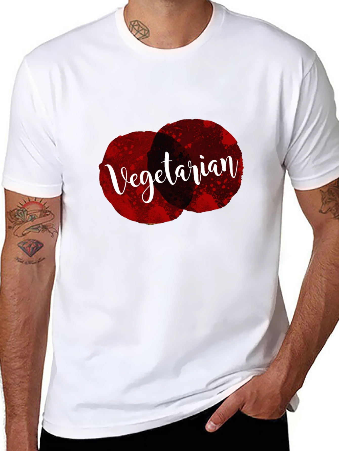 Vegetarian Graphic Tee - Black Cotton Casual T-Shirt
