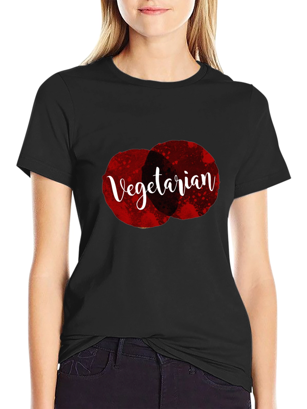 Vegetarian Graphic Tee - Black Cotton Casual T-Shirt