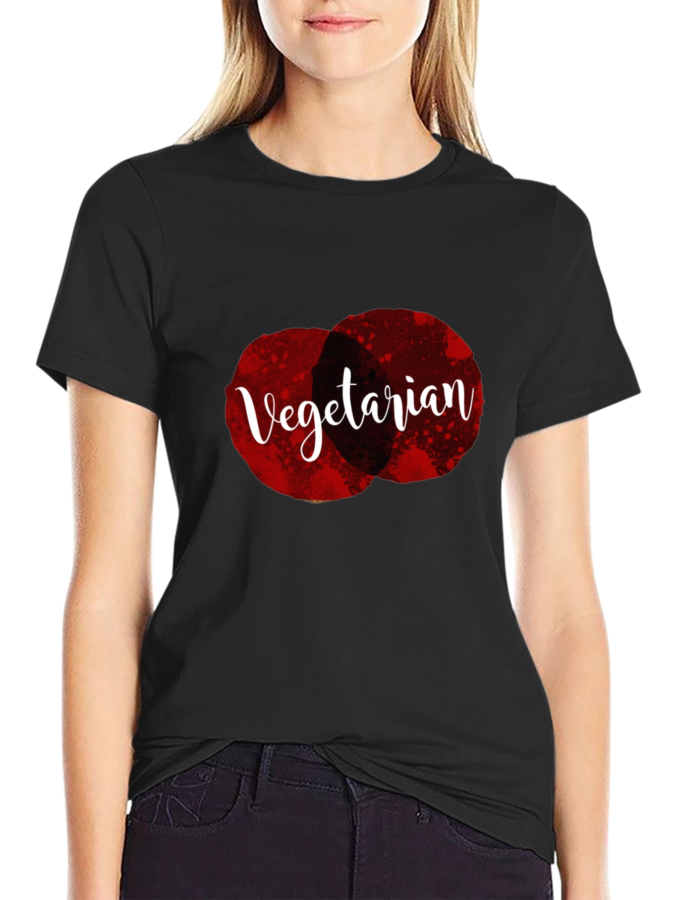 Vegetarian Graphic Tee - Black Cotton Casual T-Shirt