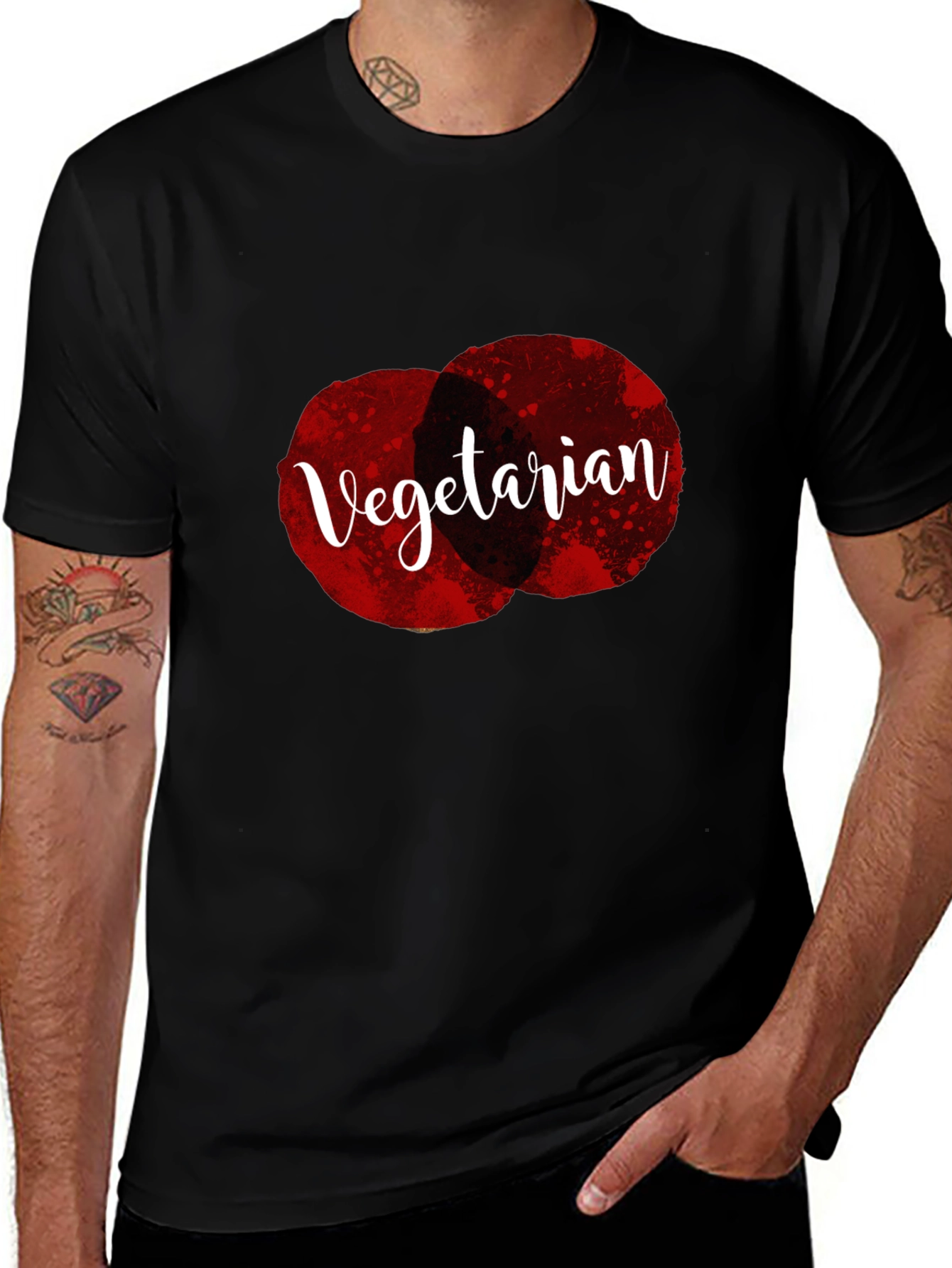 Vegetarian Graphic Tee - Black Cotton Casual T-Shirt