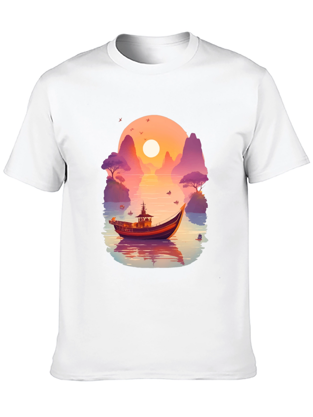 Sunset Boat Graphic Tee - Nature Inspired Design