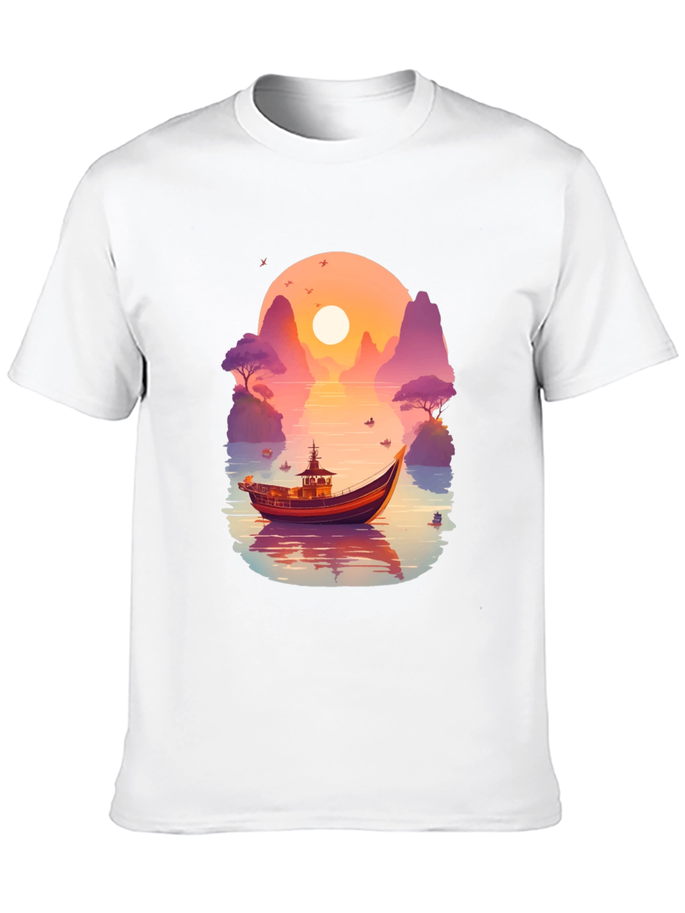 Sunset Boat Graphic Tee - Nature Inspired Design