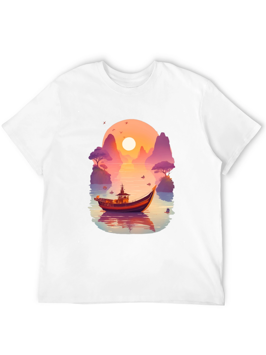 Sunset Boat Graphic Tee - Nature Inspired Design