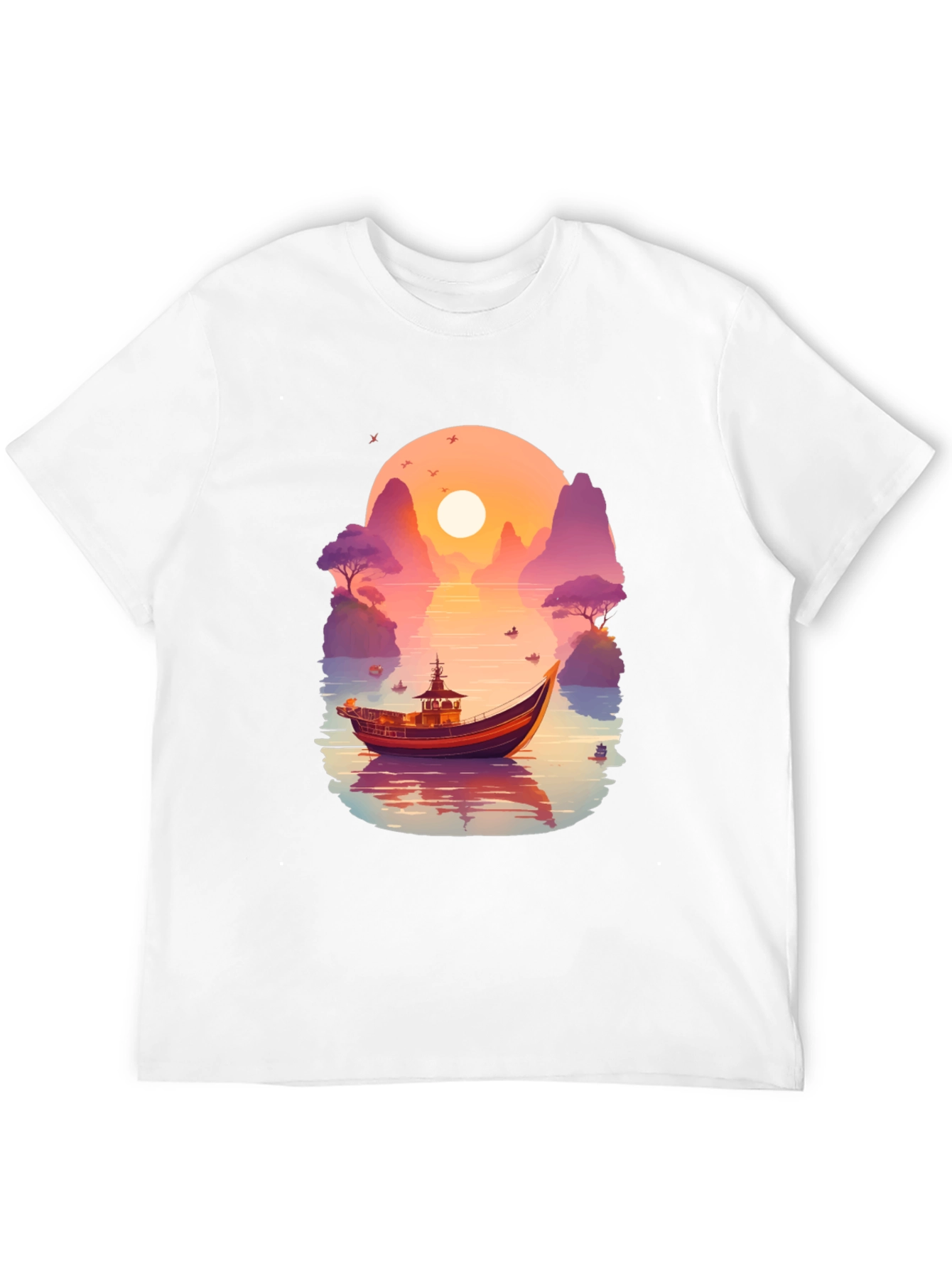 Sunset Boat Graphic Tee - Nature Inspired Design
