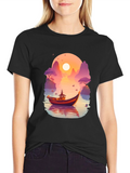 Sunset Boat Graphic Tee - Nature Inspired Design