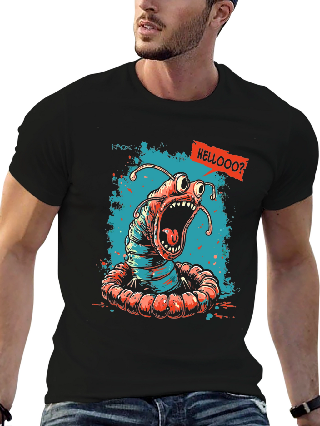 Screaming Worm Graphic Tee - Black Cotton T-Shirt