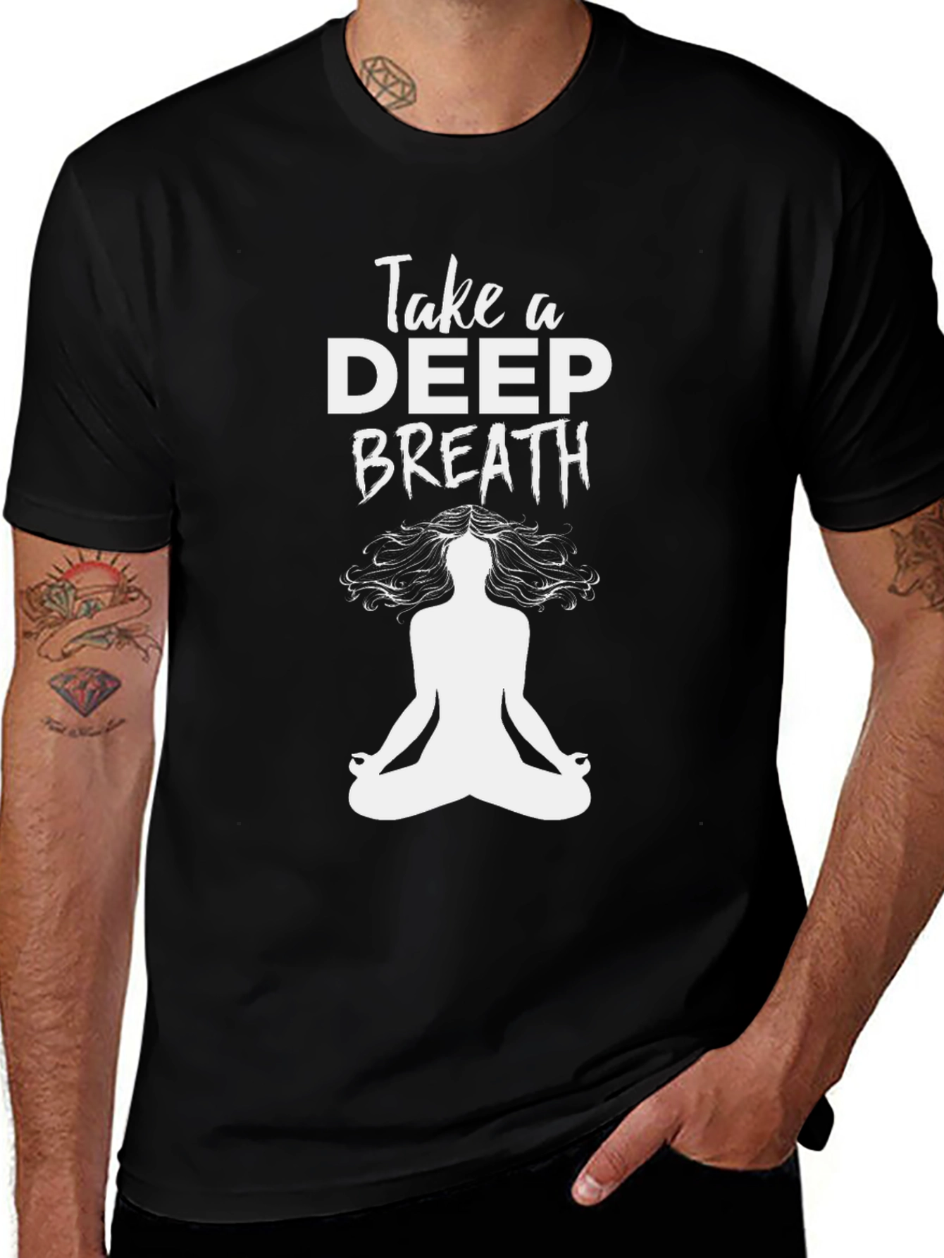Breathe Easy Black T-Shirt Meditation Design