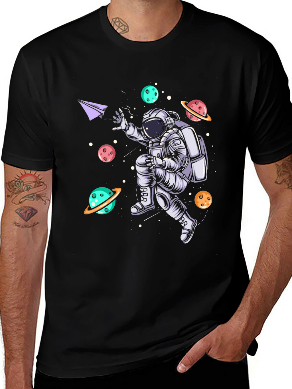 Astronaut Planets Graphic Tee - Black