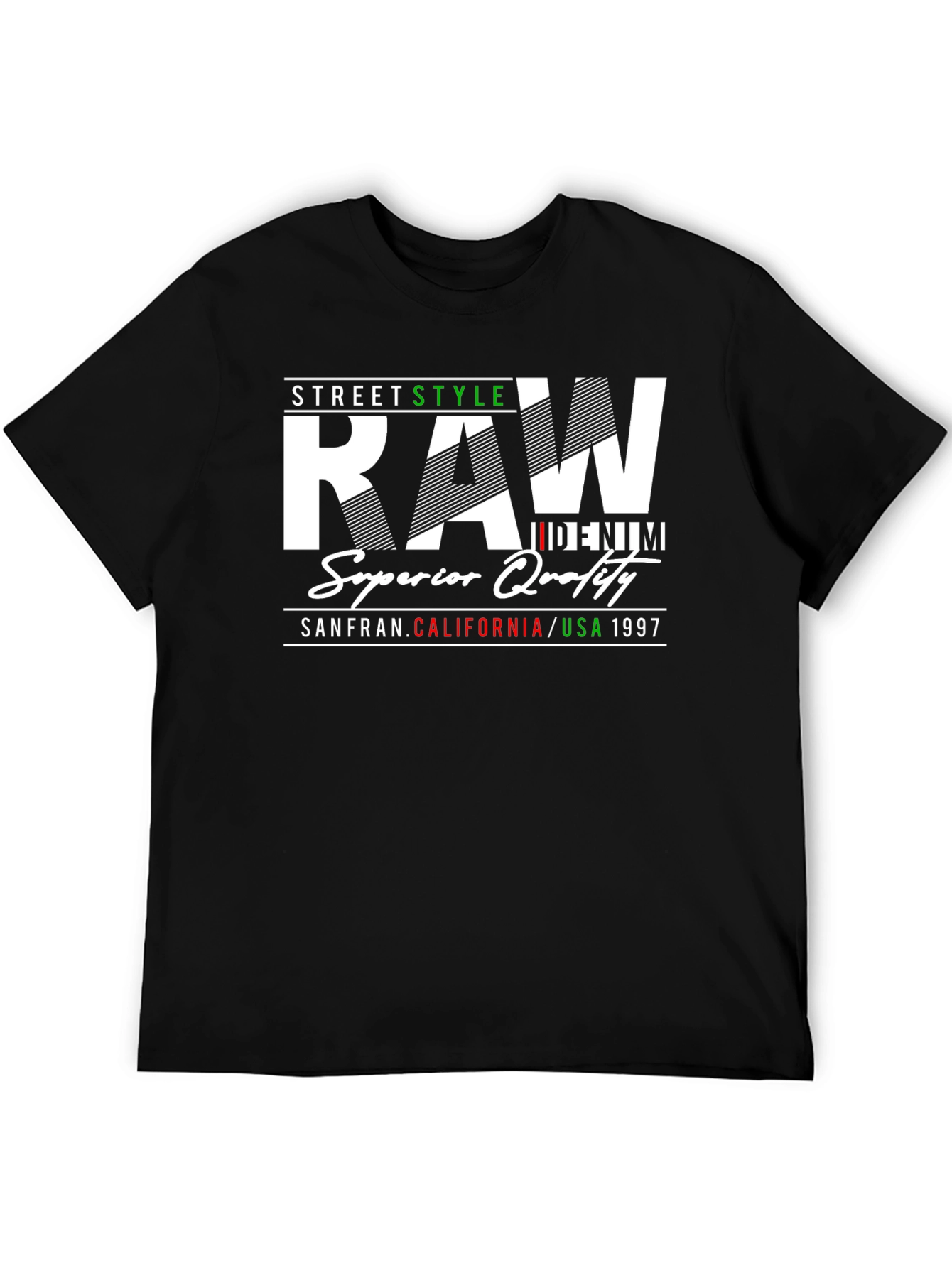 Mens Raw Denim Street Style Graphic Tee