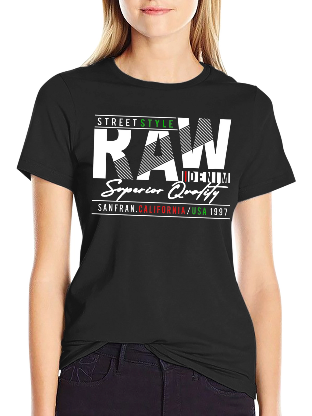 Mens Raw Denim Street Style Graphic Tee