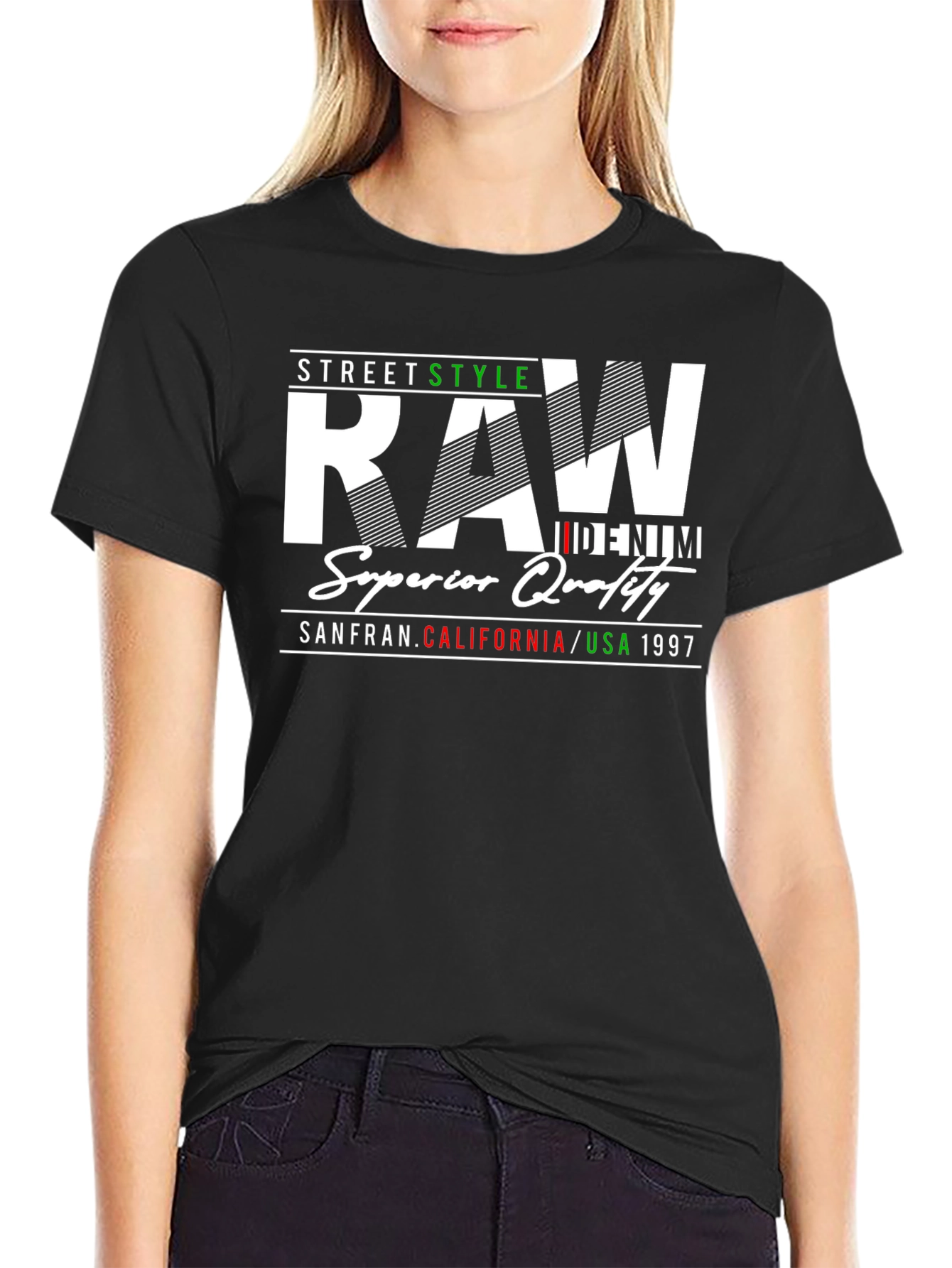 Mens Raw Denim Street Style Graphic Tee