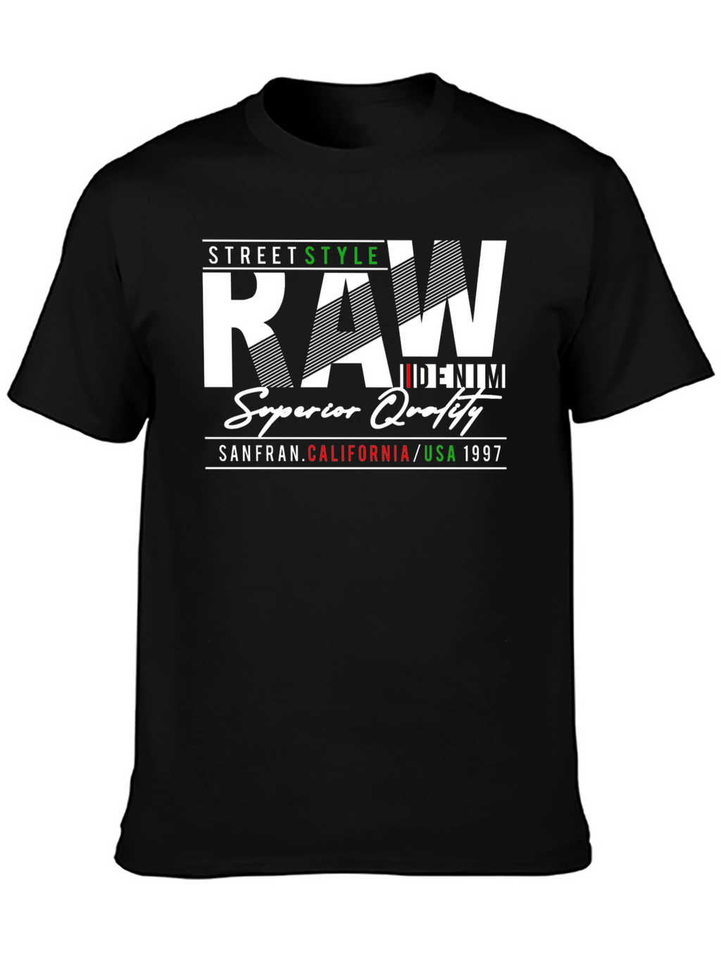 Mens Raw Denim Street Style Graphic Tee