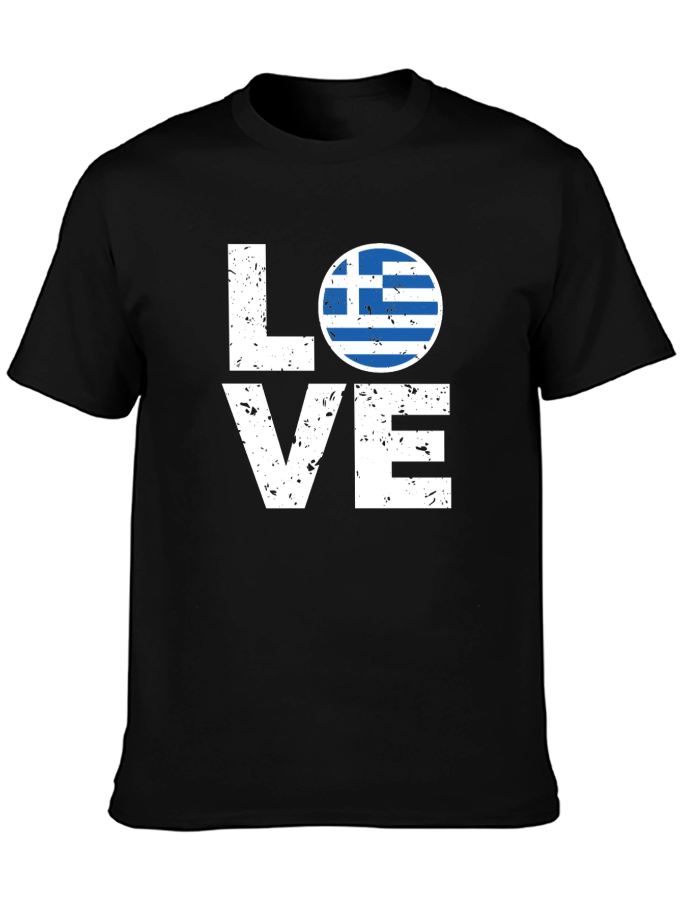 Greece Flag Love T-Shirt - Black Crew Neck Tee
