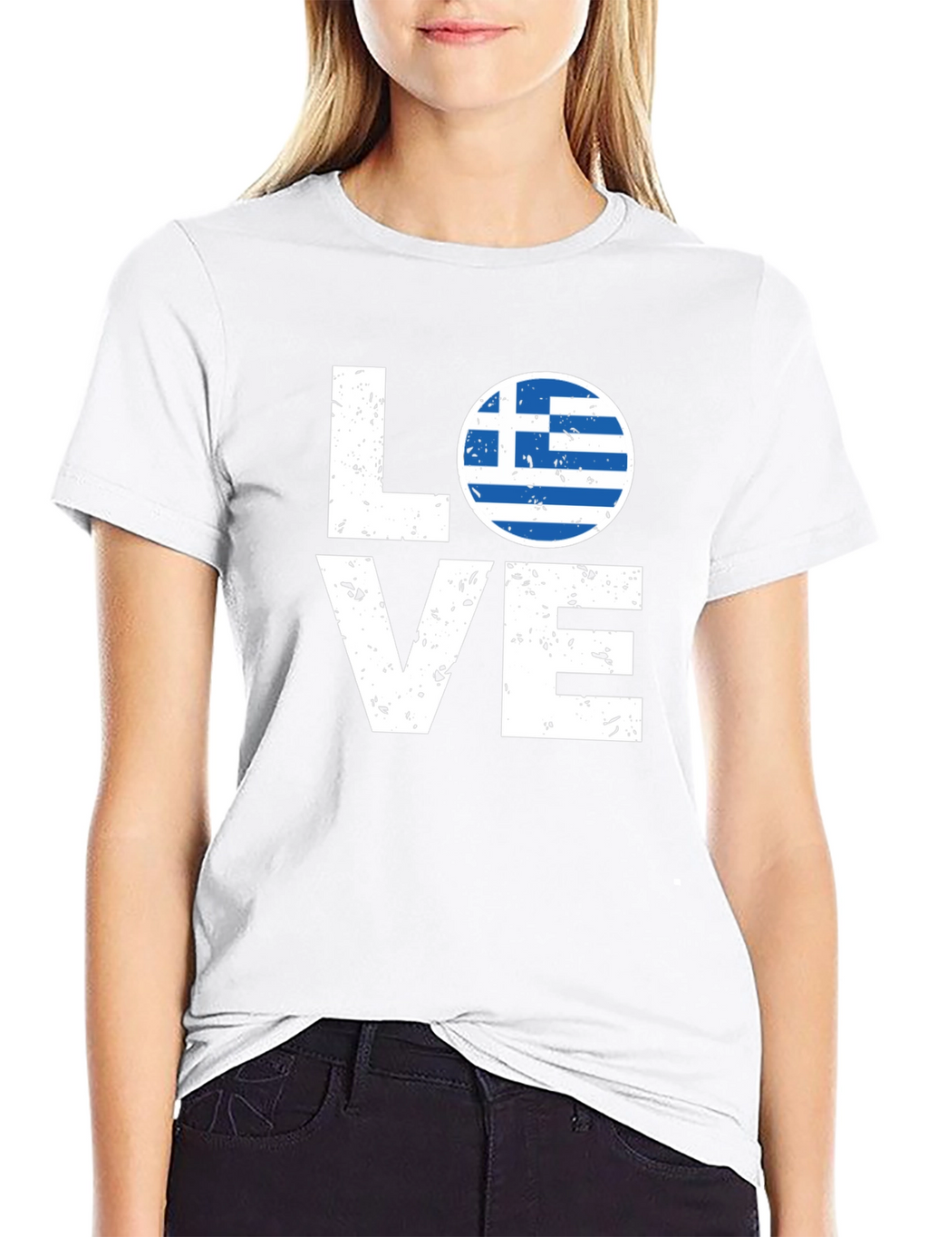 Greece Flag Love T-Shirt - Black Crew Neck Tee