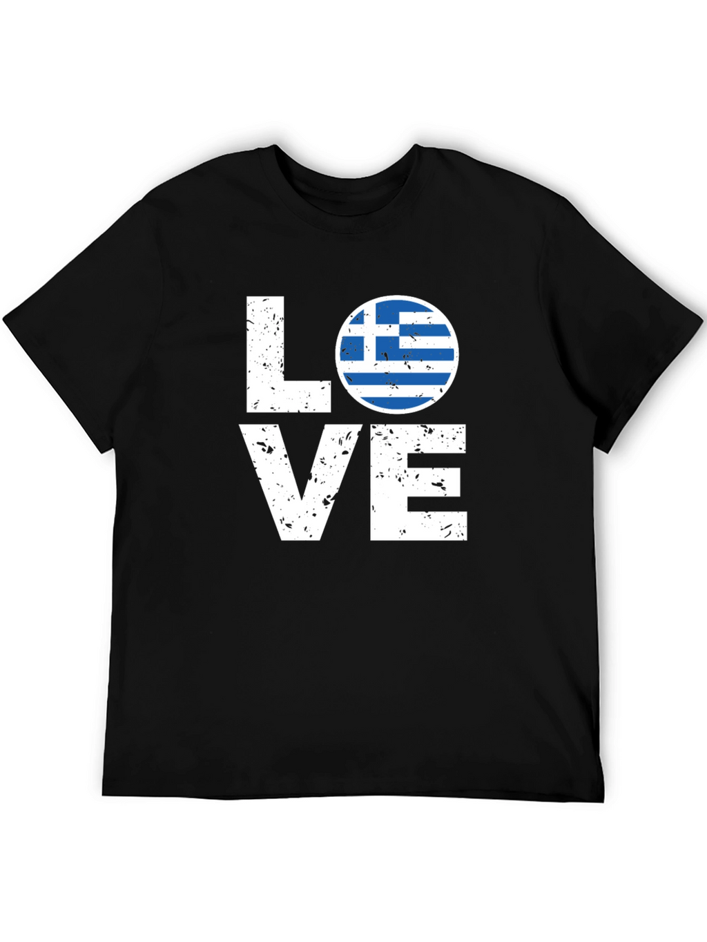 Greece Flag Love T-Shirt - Black Crew Neck Tee