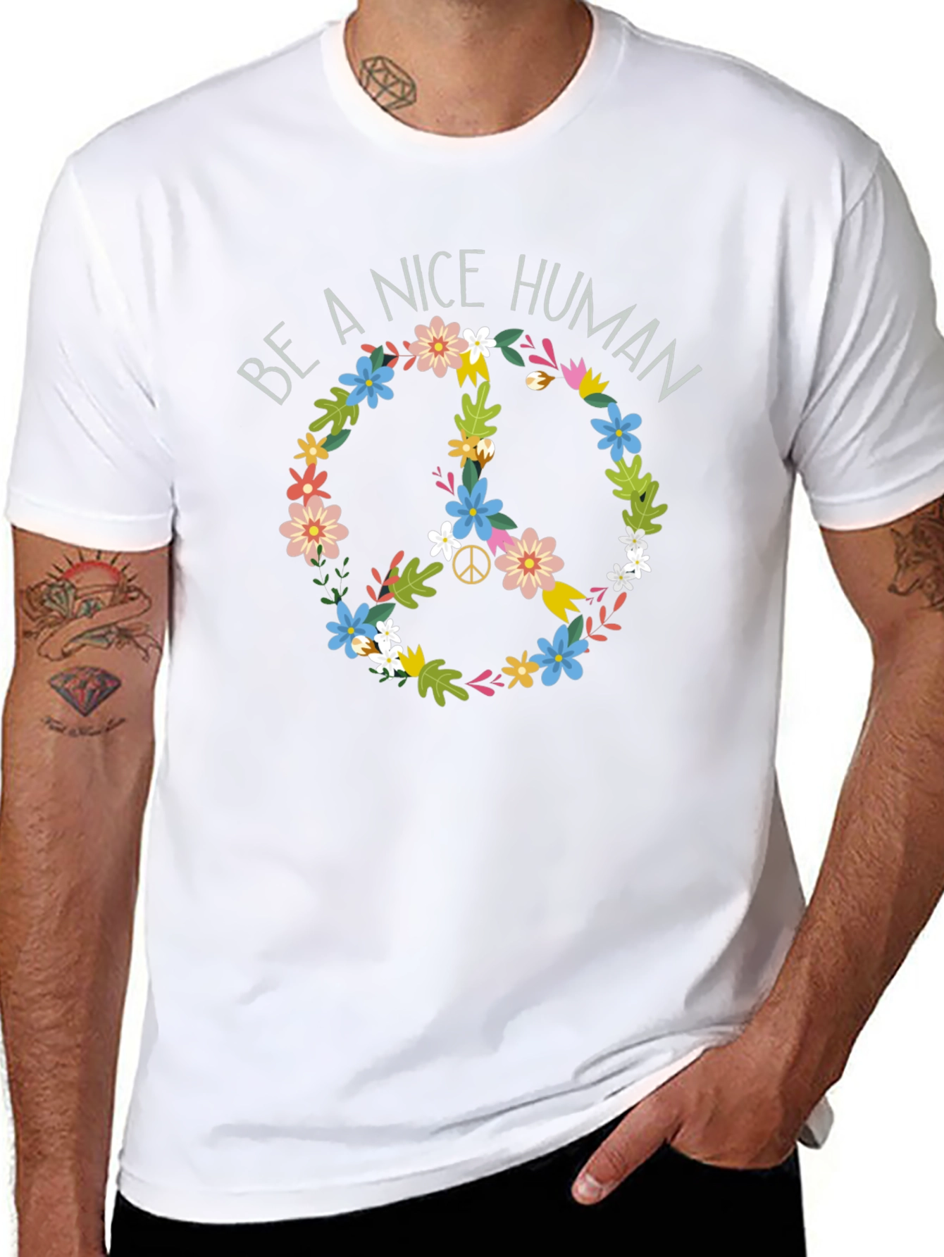 Be A Nice Human Floral Peace Sign T-Shirt