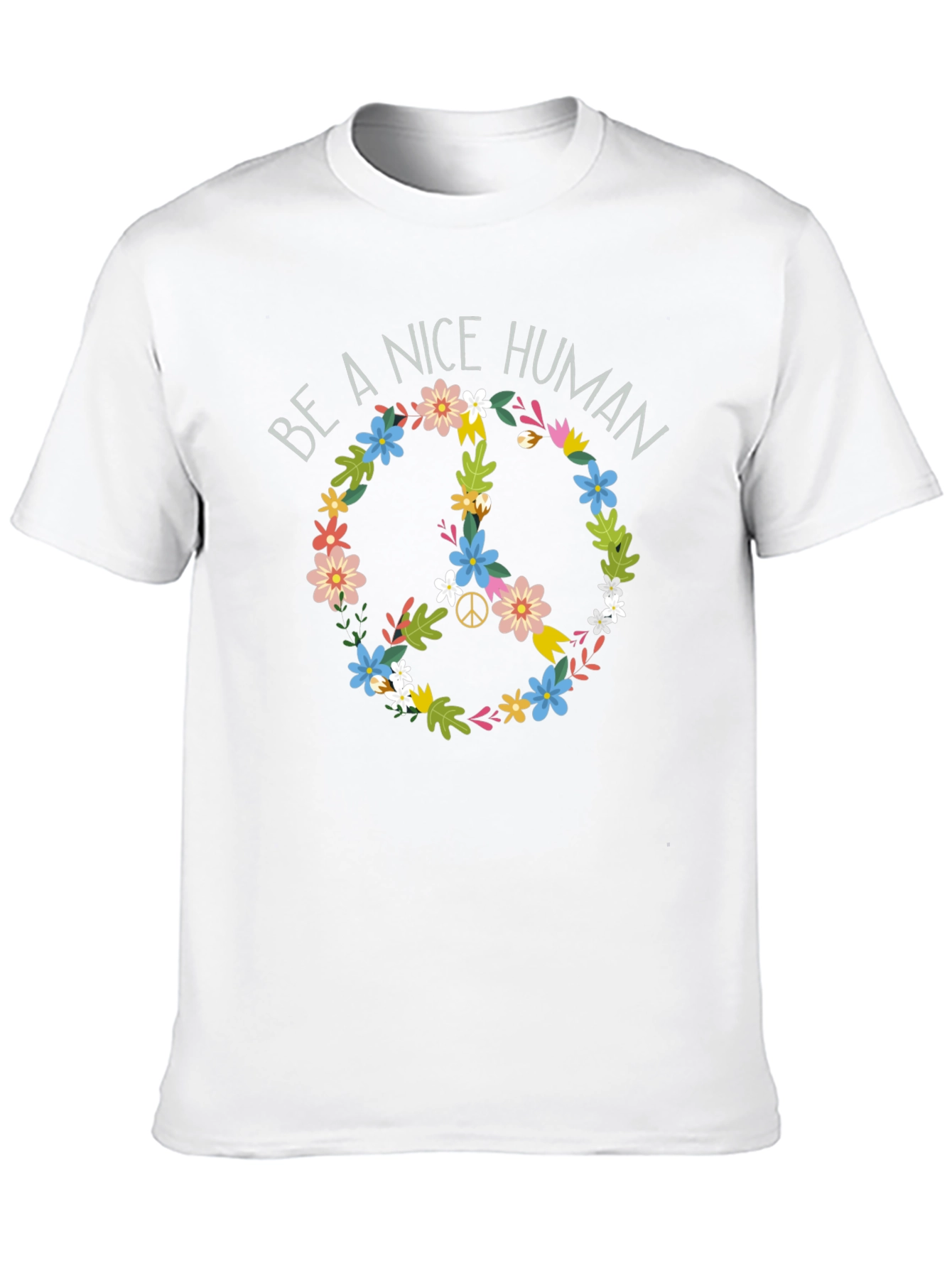 Be A Nice Human Floral Peace Sign T-Shirt